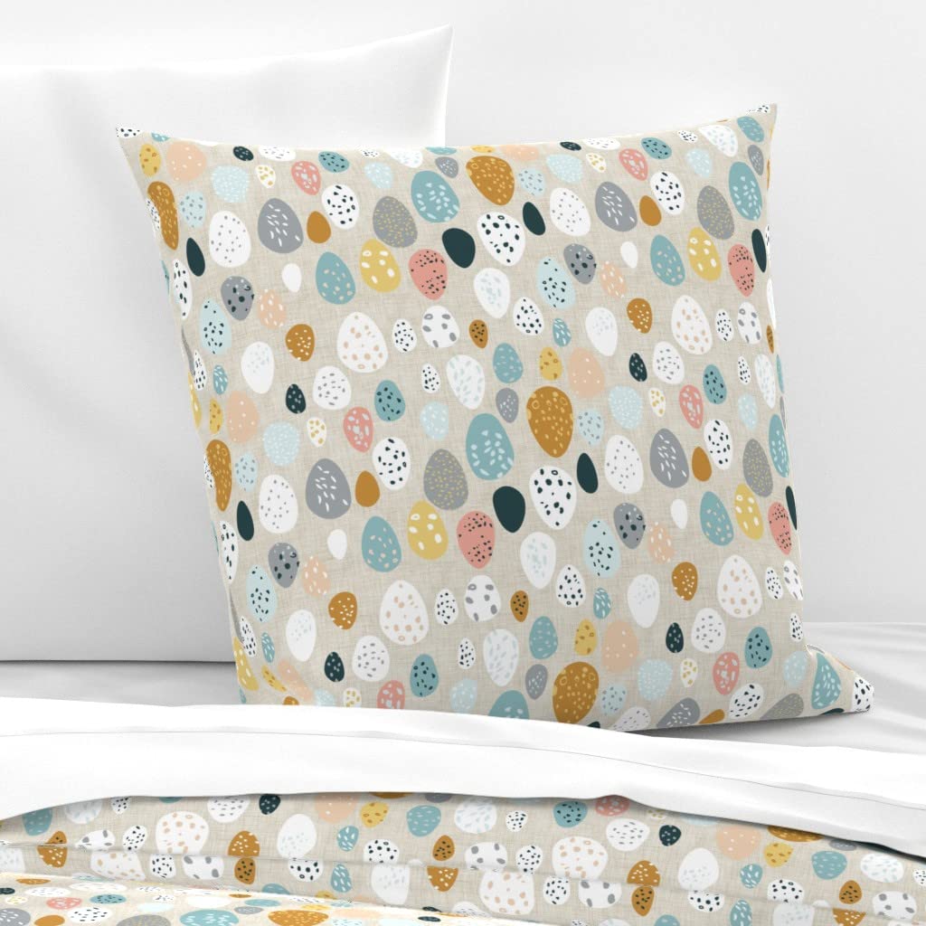 Premium Cotton Sateen Euro Sham Pillowcase - Easter Egg & Bird Print in Fawn, Mustard, Duck Blue | Custom Bedding by Spoonflower | Perfect for Spring Decor, Easter Home Styling & Farmhouse Bedroom Design