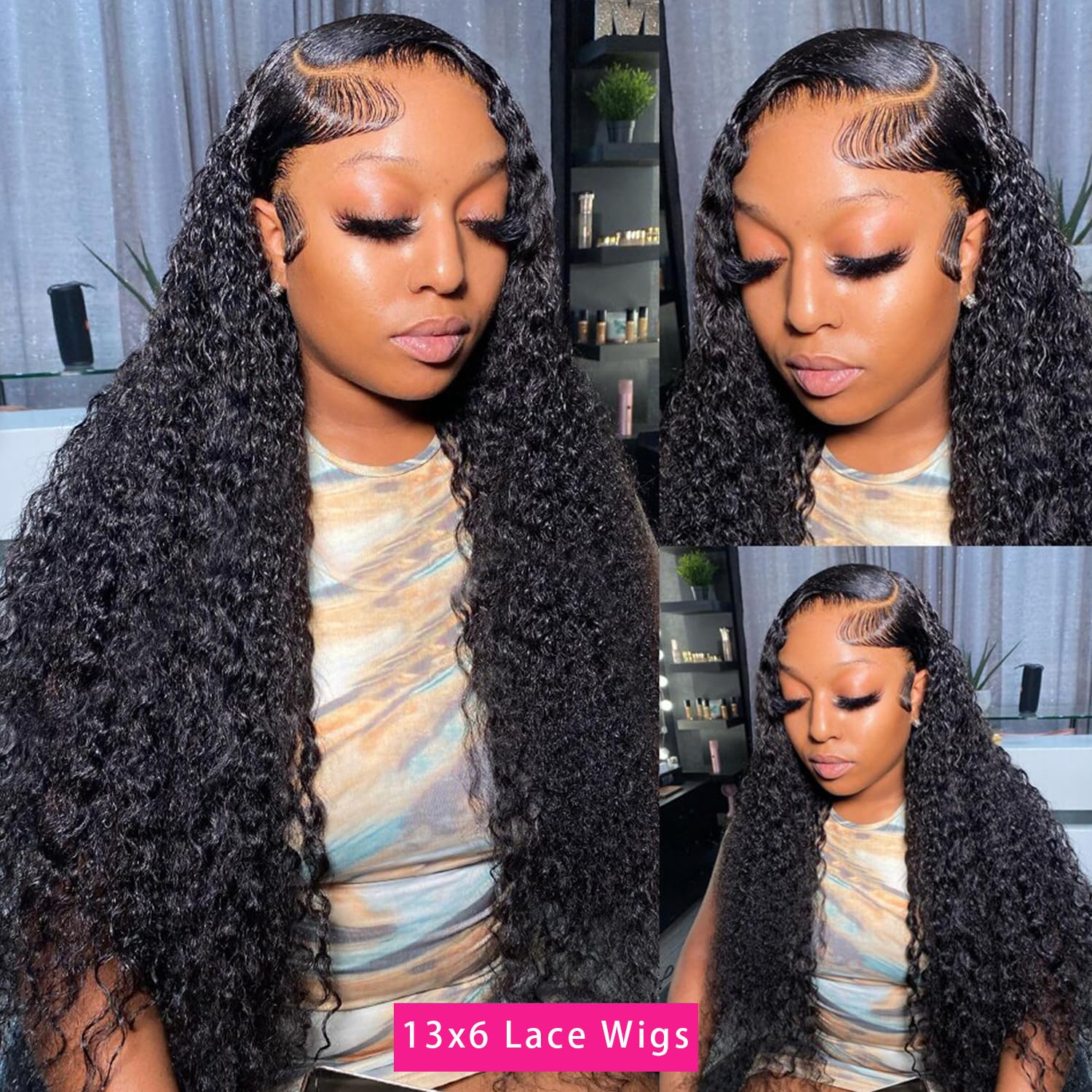 13x6 Deep Wave Lace Front Wigs Human Hair - Pre Plucked Deep Curly HD Lace Frontal Wigs 180% Density - Natural Black Color 28 Inch - Perfect for Daily Wear, Parties & Special Occasions