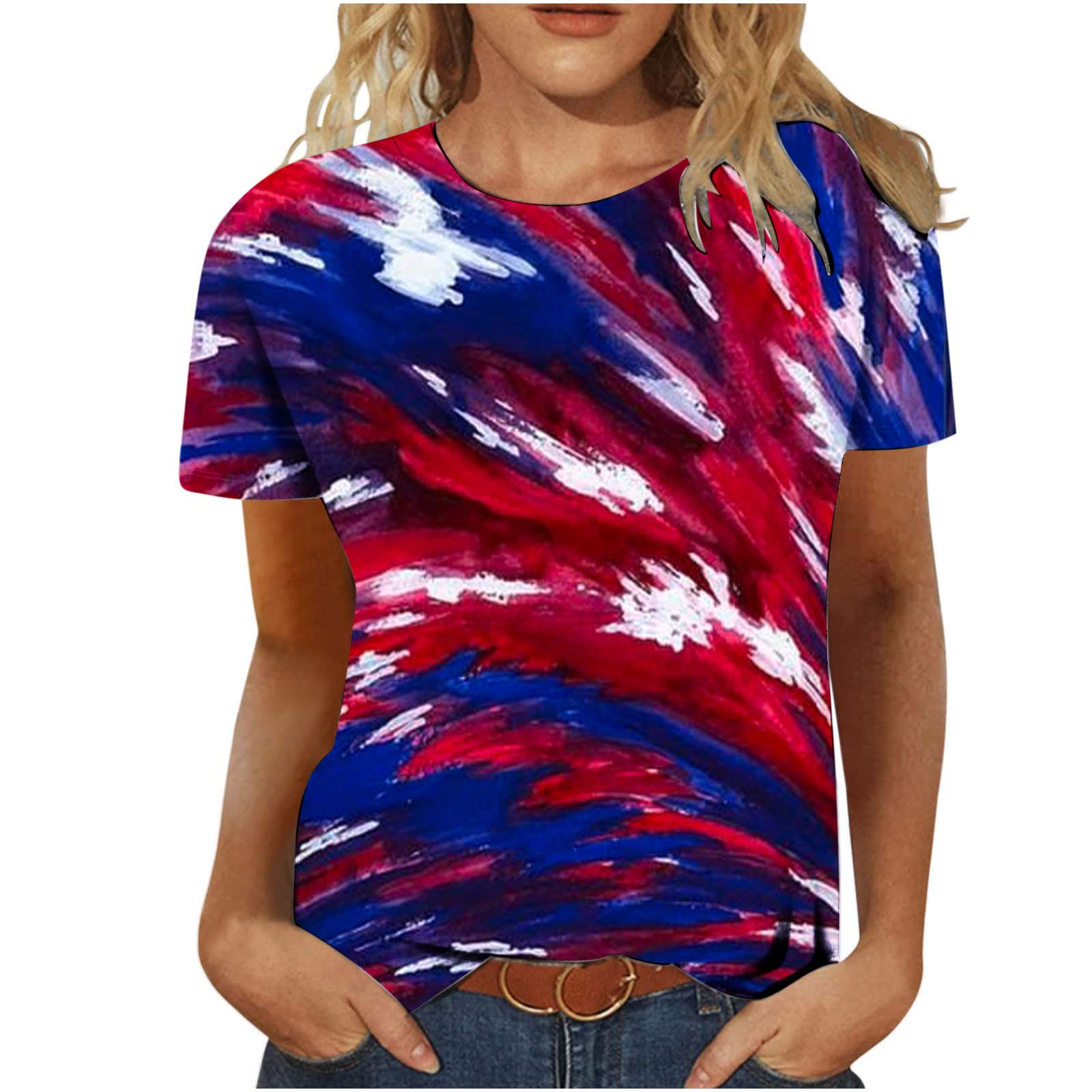 Women's Casual & Dressy Tops - 4th of July Solid Color T-Shirts with Ruffle Sleeves for Workout & Office Wear | Loose Fit Comfortable Tees for Summer Parties & Daily Fashion