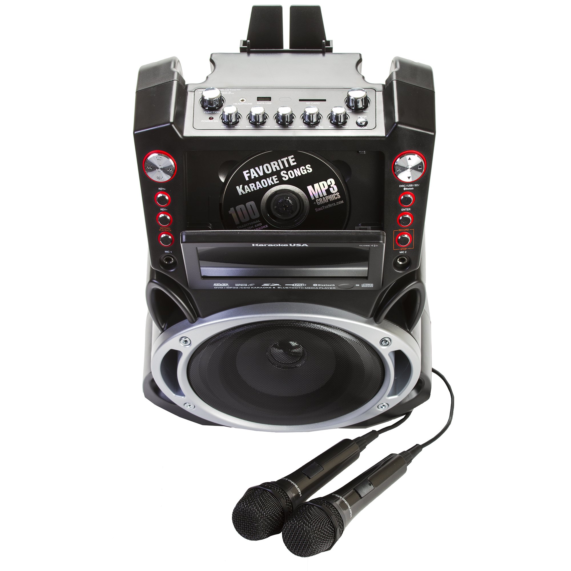 Karaoke USA GF845 Complete Karaoke System with 2 Wireless Microphones, Remote Control & 7