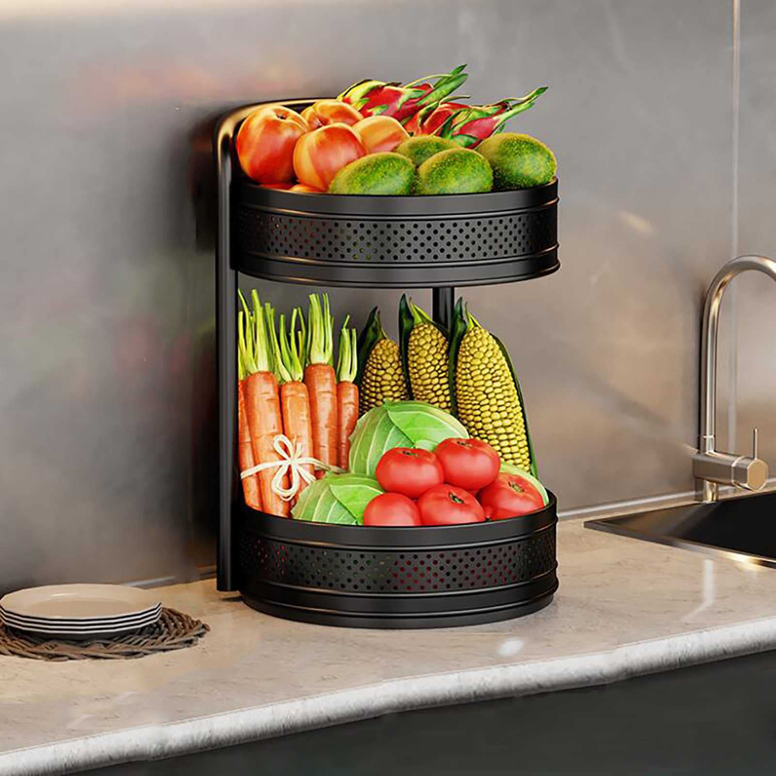 360° Rotating Spice Rack Organizer - 2 Tier Spinning Kitchen Storage Shelf for Spices, Condiments & Essentials - Perfect for Cabinet, Pantry, Bathroom & Kitchen Countertop Organization