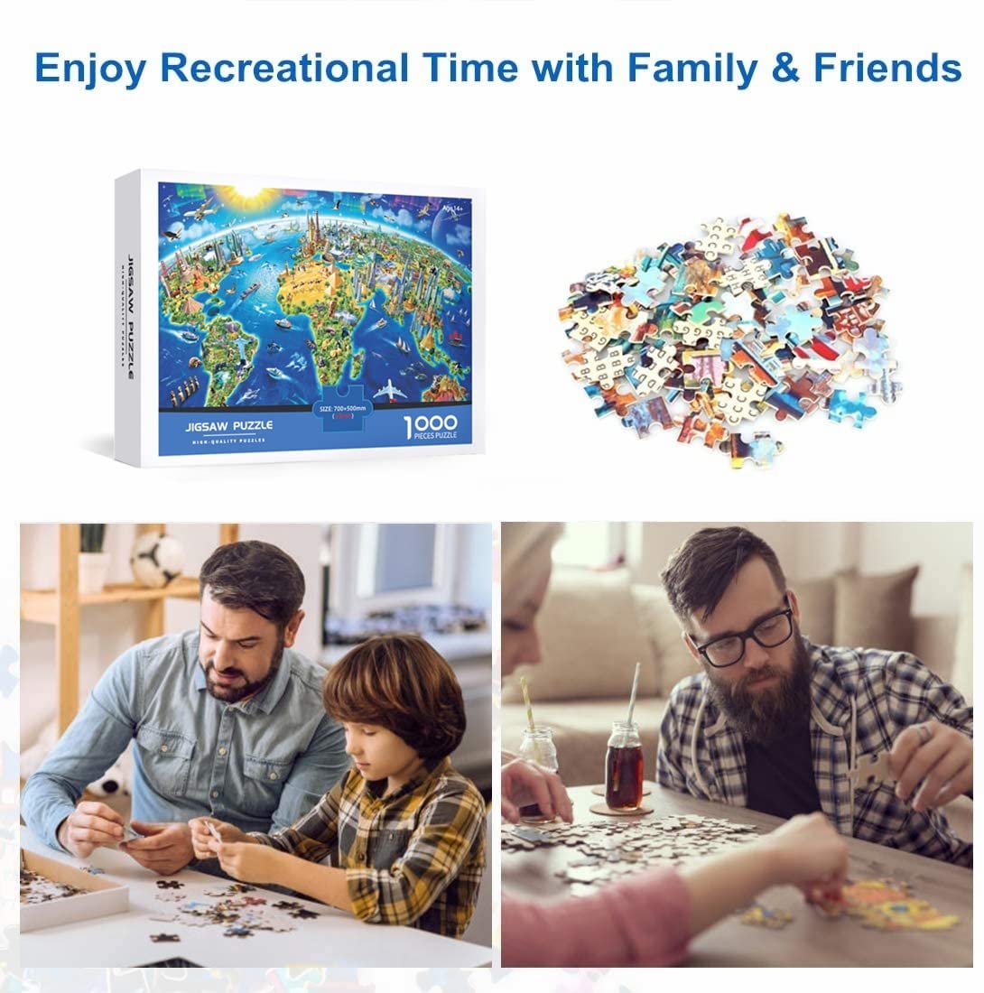 1000 Piece Jigsaw Puzzle for Adults & Kids - World Landmarks Map (27.56x19.69 Inch) | Educational Challenge Toy | Perfect for Family Game Night & Classroom Learning Activities
