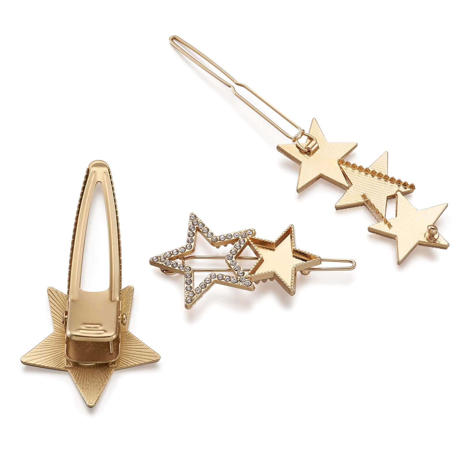 5Pcs Alloy Star Alligator Hair Clips - Metal Gold Hair Barrettes with Hair Ties for DIY Hair Accessories - Perfect for Women, Girls, Bridal, Party & Everyday Hairstyles