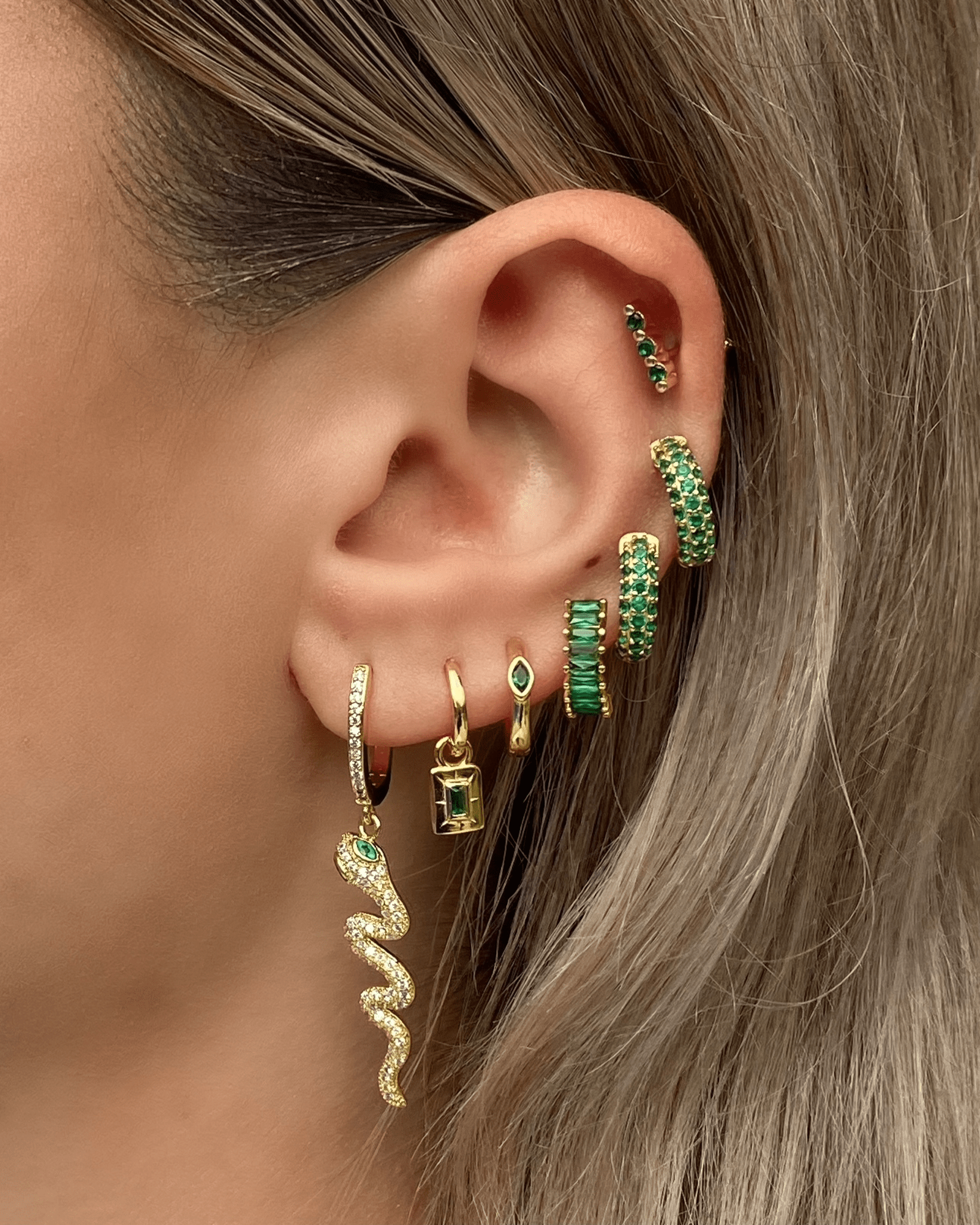 Izoa Cairo Huggie Earrings - 14K Gold Plated Green Crystal Hoop Earrings for Women, Everyday Wear & Special Occasions