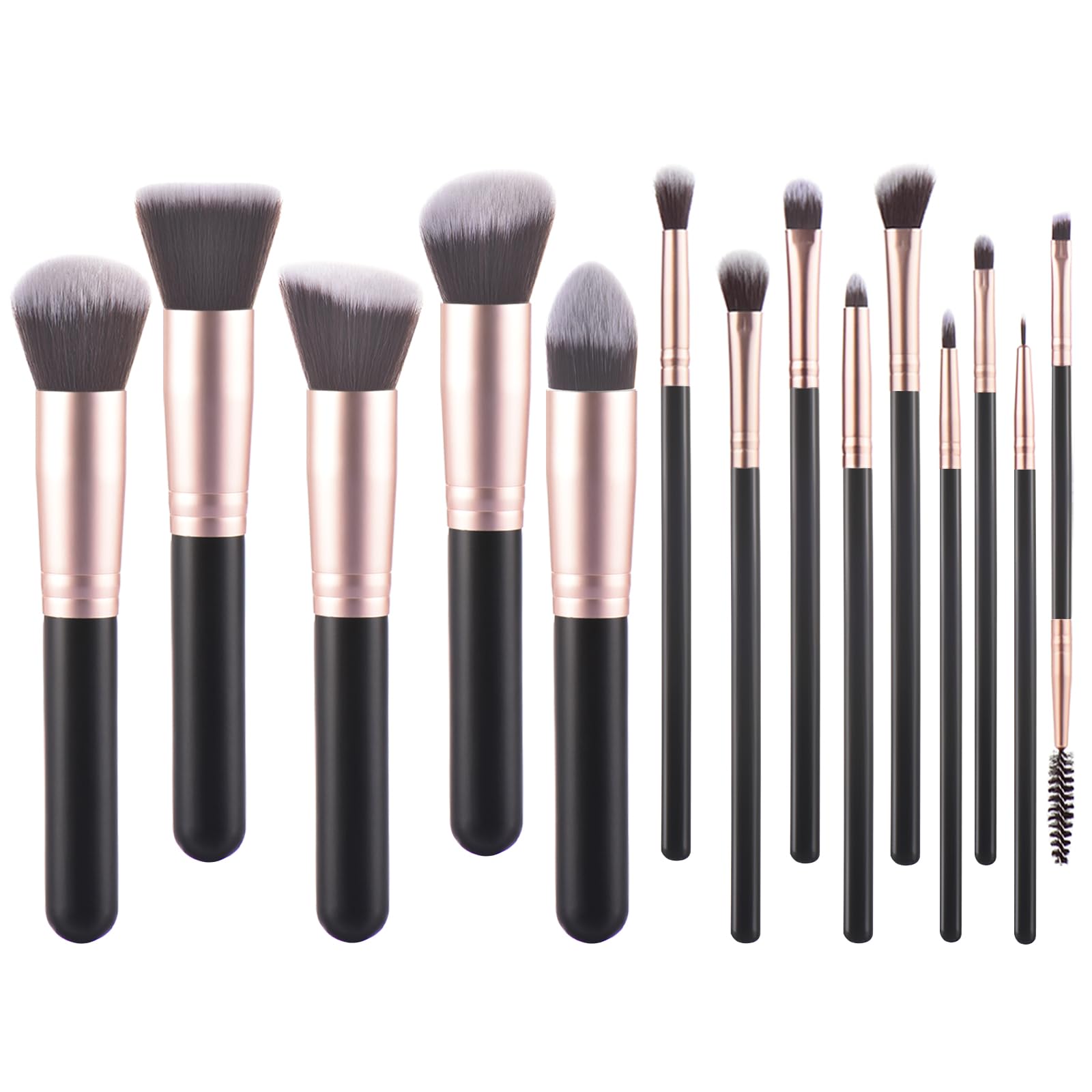 14-Piece Black Makeup Brush Set with Wooden Handles - Professional Cosmetic Brushes for Women & Girls - Essential Makeup Tools for Foundation, Blush, Eyeshadow & More - Perfect for Daily Beauty & Professional Makeup Application
