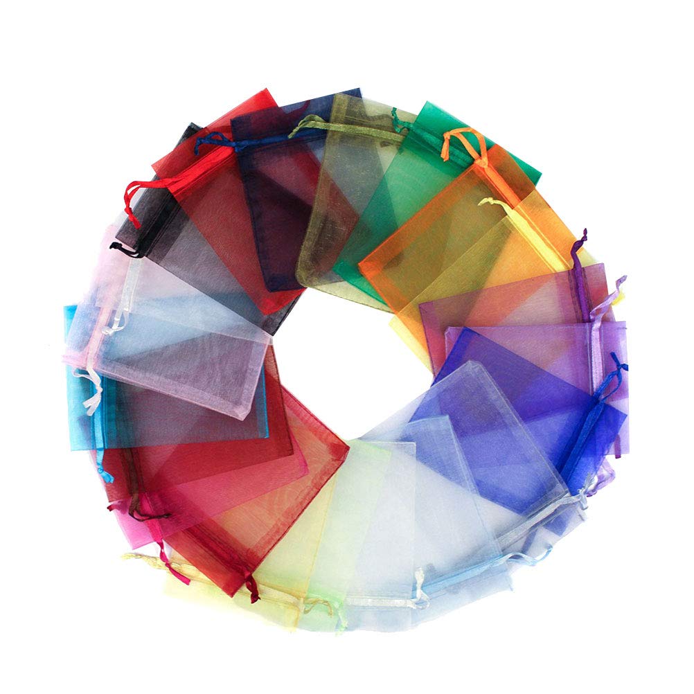 100Pcs Mixed Color Organza Drawstring Gift Bags - Jewelry, Candy, Party Favor Pouch - Portable Mesh Gauze Bags for Wedding, Birthday, Baby Shower & Holiday Gifting