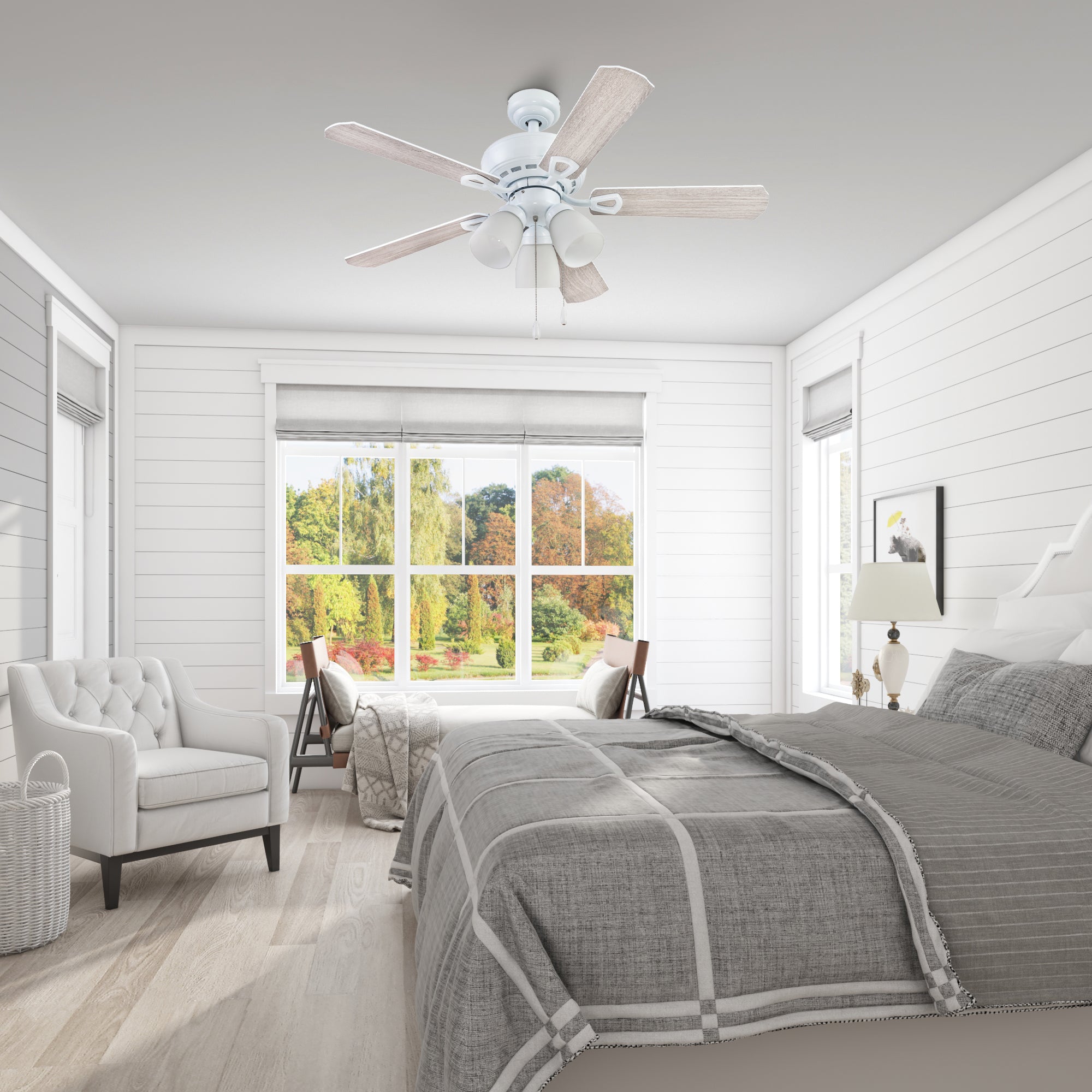44 Inch White Miller Park Ceiling Fan with Pull Chain - Perfect for Living Room, Bedroom, and Office Cooling