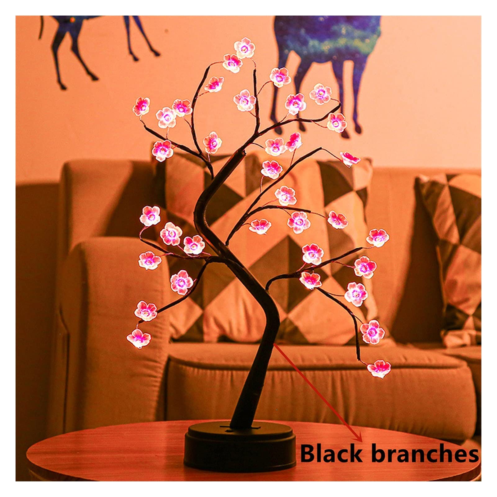 Mini LED Christmas Twinkling Tree Copper Wire Garland Table Lamp - 36LED Plum Blossom Night Light for Holiday Home, Kids Bedroom & Desk Decor | Perfect for Festive Lighting, Nursery Room Ambiance, and Cozy Winter Evenings