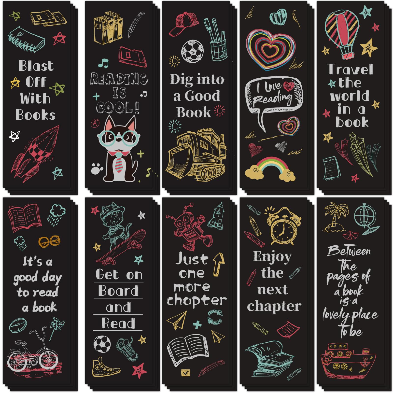 LiYiQ 100 Pcs Rocket Design Bookmarks - 7×2.5-inch Double-Sided Reading Rocks Bookmarks for Book Lovers, Students & Teachers - Perfect for School Supplies, Book Clubs & Reading Gifts