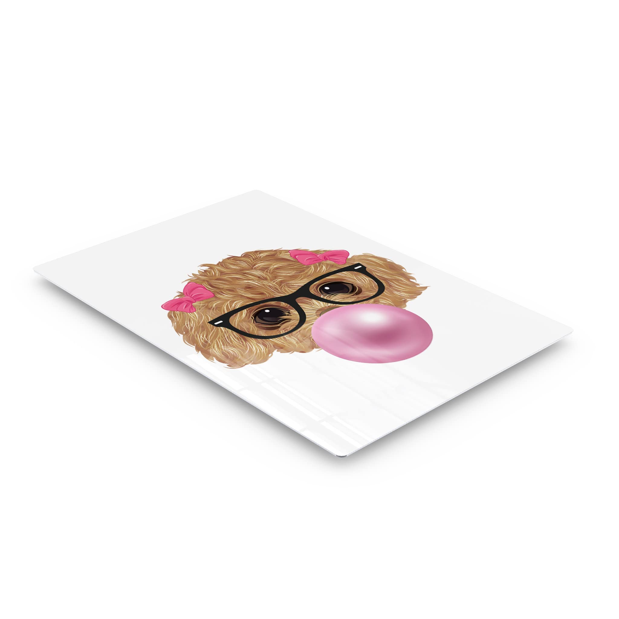 Toy Poodle Puppy Portrait with Glasses Chewing Bubble Gum - Metal Wall Art Print for Pet Lovers, Pop Art Decor for Living Room, Bedroom, Nursery - Perfect Dog Gift for Kids & Baby Rooms - 36x24 Inches