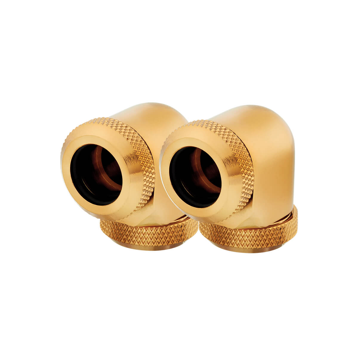 Corsair Hydro X Series XF Hardline 12mm 90° Angled Compression Fitting Twin Pack - Gold | High-Performance PC Water Cooling for Custom Gaming Rigs & Workstations