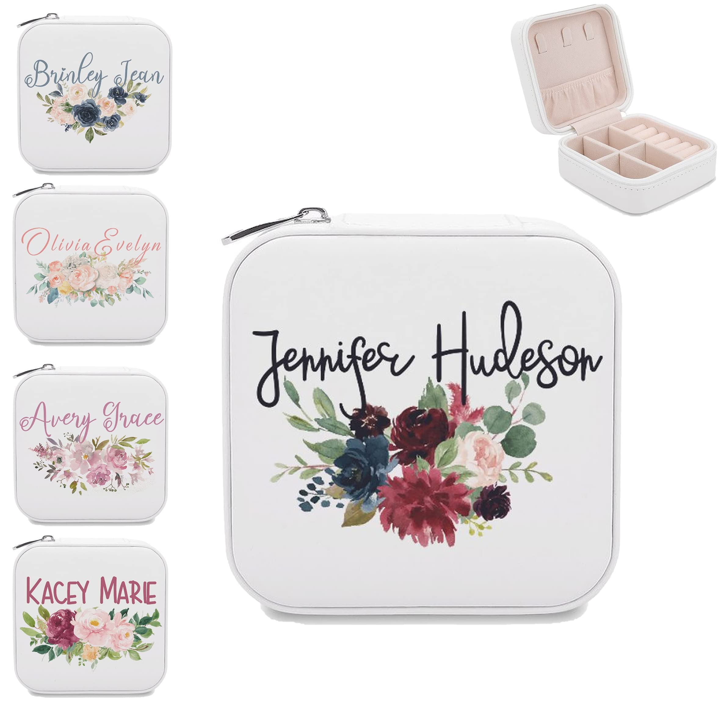 Personalized Floral Jewelry Box for Women & Girls - Vintage Travel Jewelry Organizer Case - Custom Bridesmaid & Wedding Gift - Perfect for Travel, Home Storage & Special Occasions (Floral Style 2)