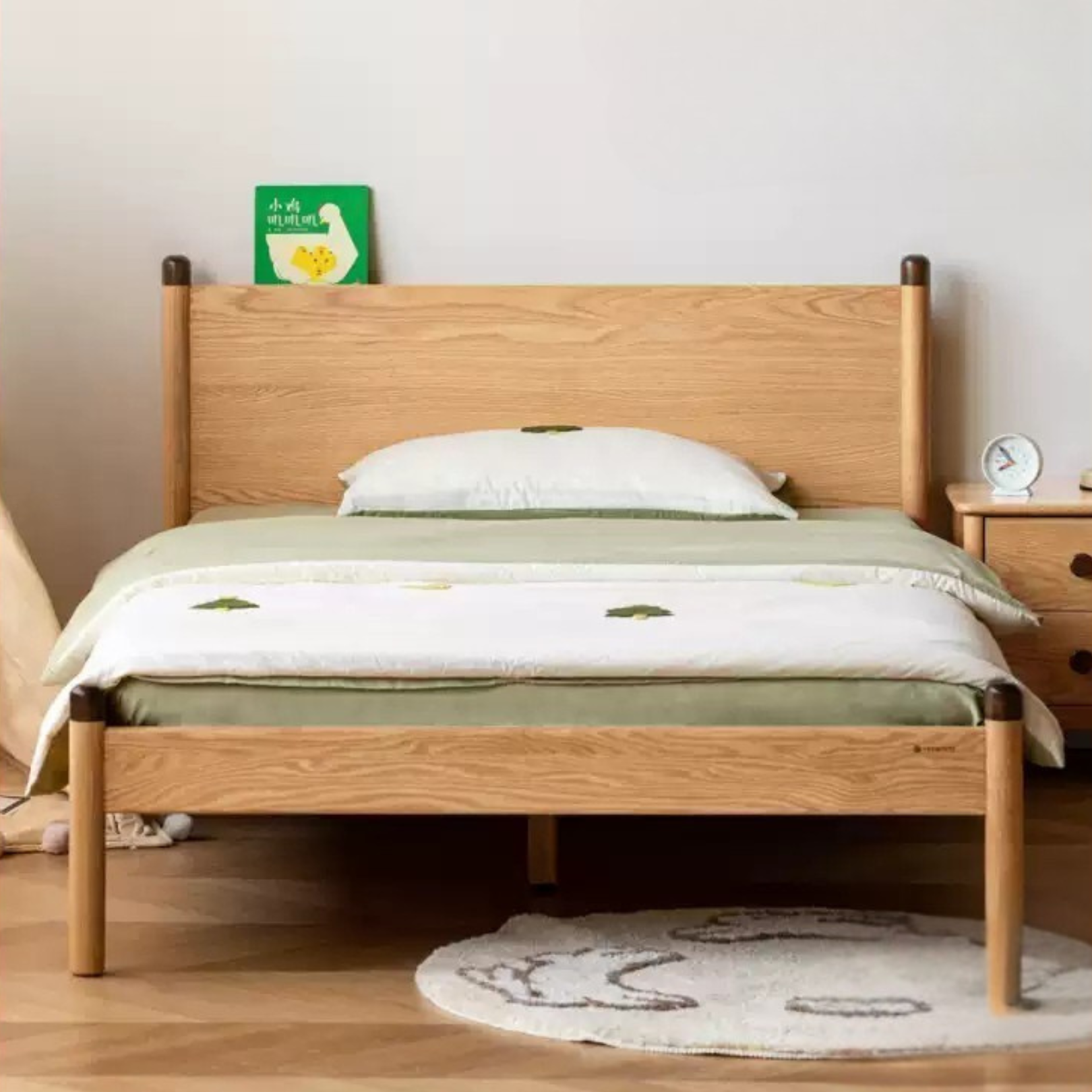 Solid Oak Wood Kids Bed - Sturdy & Safe Children's Bedroom Furniture for Toddlers & Teens - Perfect for Bedrooms, Daycare, and Guest Rooms