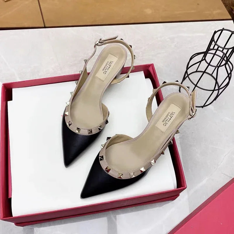 Luxury Gladiator Sandals for Women - Designer Rivet Slingback Sandals with 3cm Chunky Heel | Summer Fashion Footwear for Beach, Party & Casual Outings