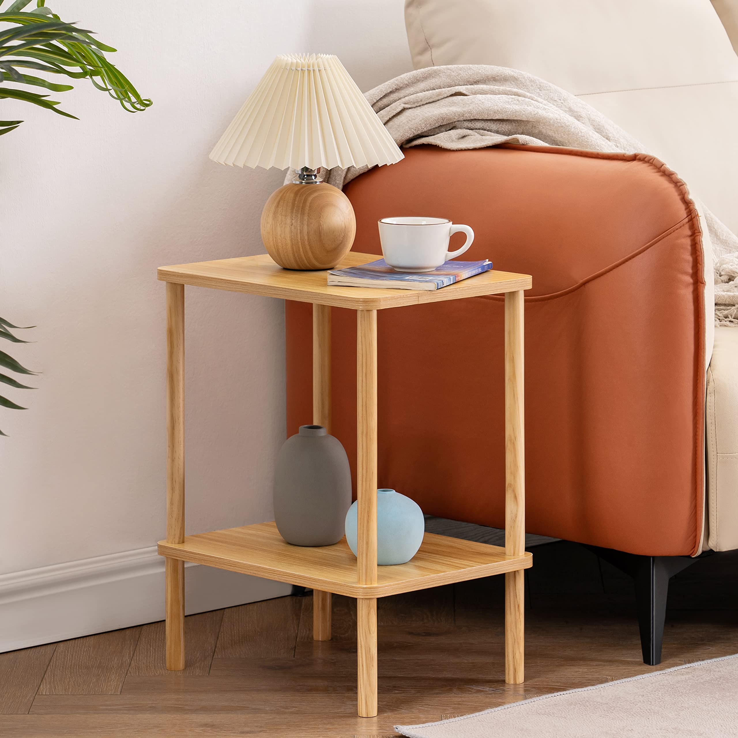 Apicizon 2 Tier End Table with Storage Shelf - Boho Nightstand & Side Table for Small Spaces - Easy Assembly Farmhouse Bedroom, Living Room & Entryway Furniture - Perfect for Reading Nook, Guest Room or Apartment Decor