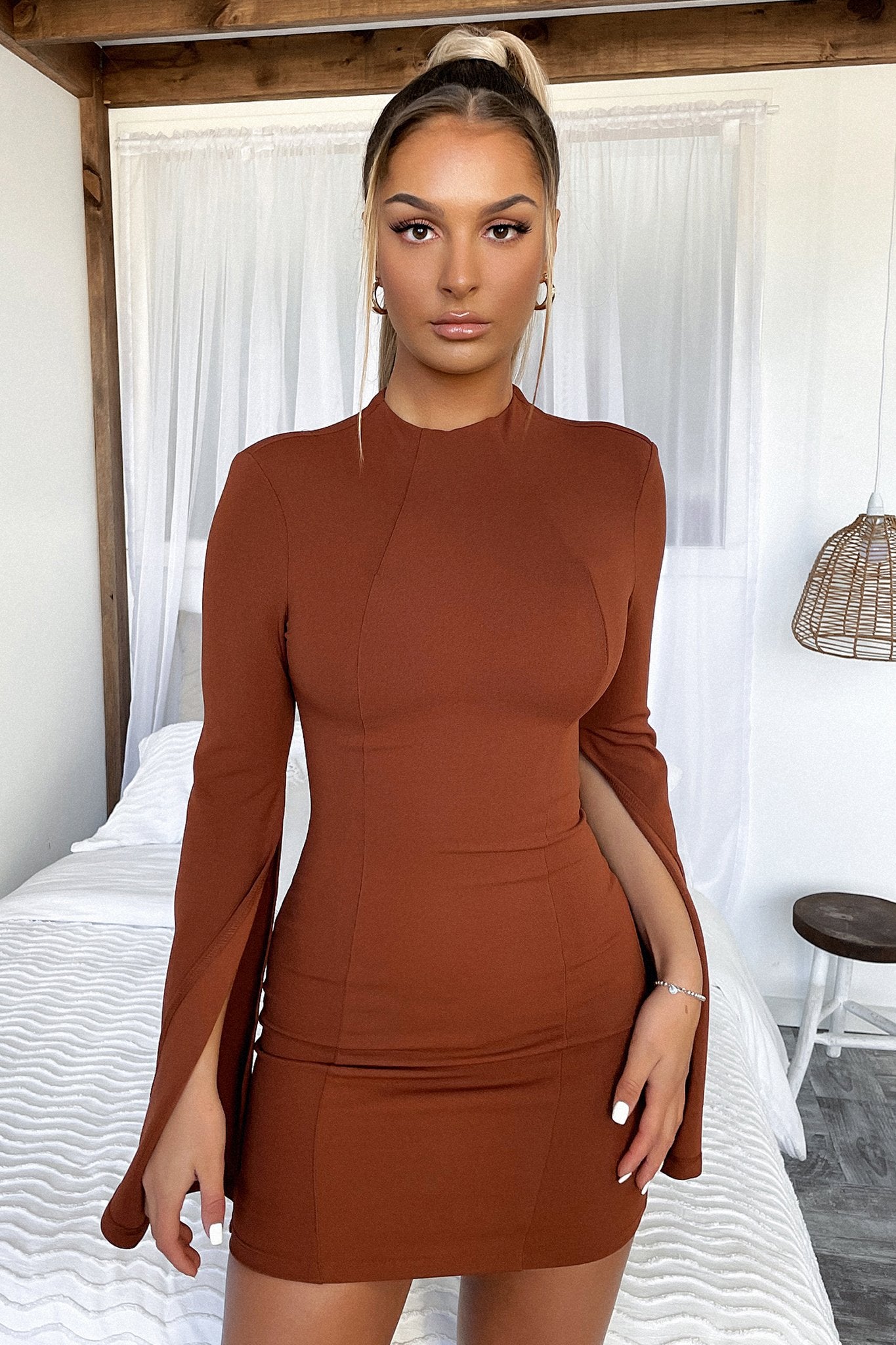 Jackson Women's Casual Brown Dress - Elegant Flowy Midi Dress for Summer, Fall, Office Wear & Date Night Outfits