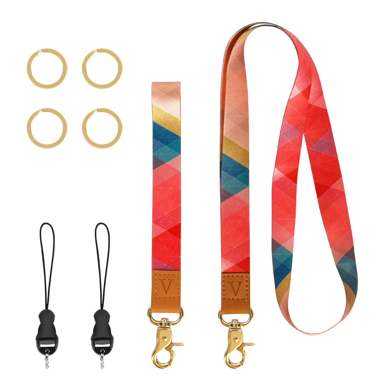 2-Pack Rainbow Gradient Wrist & Neck Lanyard - Phone ID Holder, Keychain Strap for Keys & Cards - Unisex Wallet Lanyard for Work, Travel & Events (Men & Women)