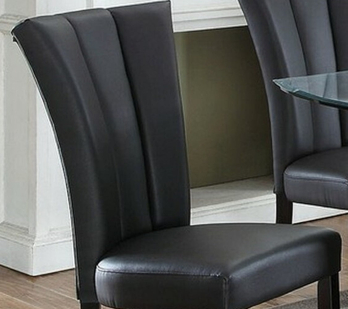 2-Piece Black Faux Leather Dining Chairs Set with Wide Flair Back - Modern Upholstered Side Chairs for Kitchen, Dining Room, or Office Seating