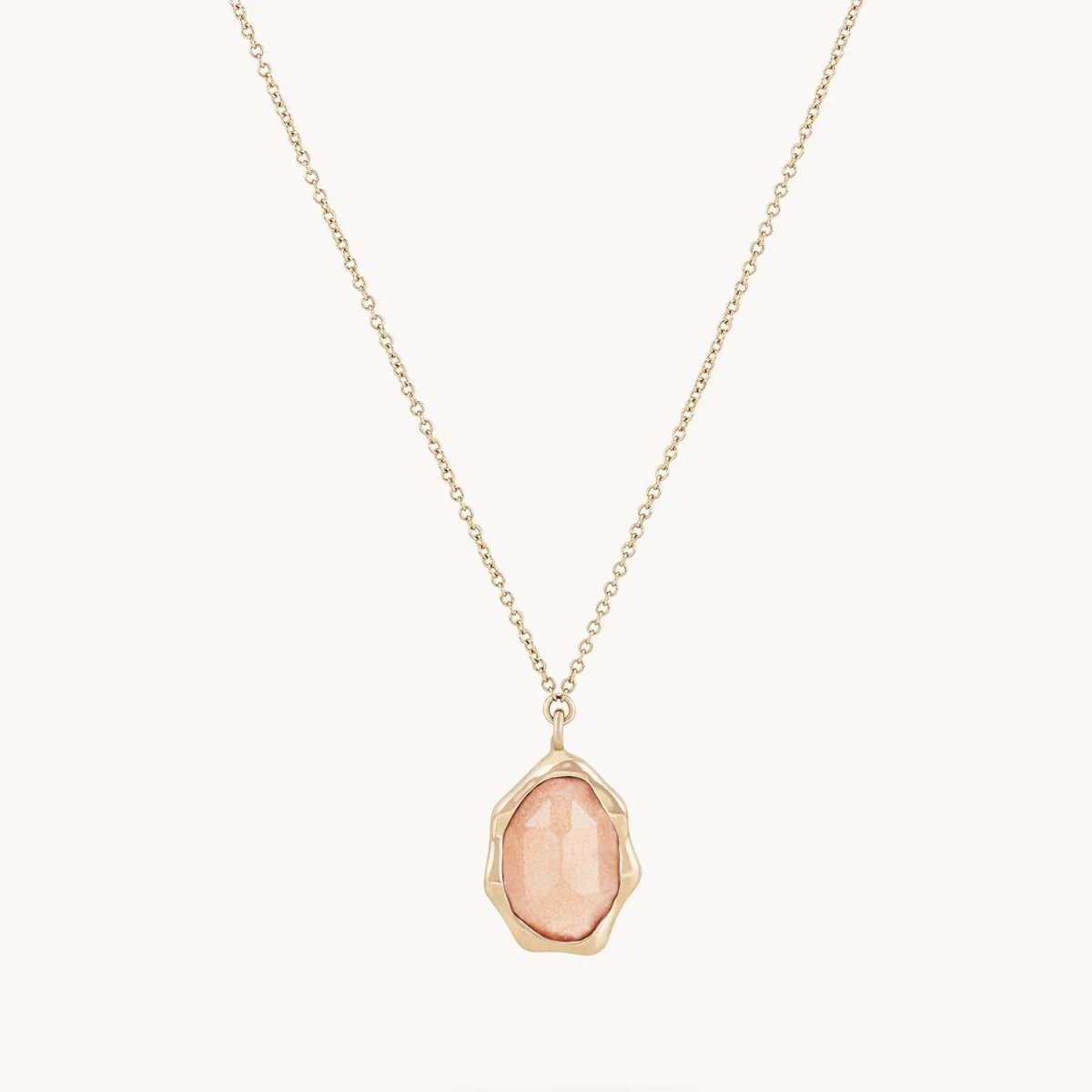 14K Yellow Gold Peach Moonstone Mood Necklace for Women - Elegant Healing Crystal Jewelry for Everyday Wear & Special Occasions
