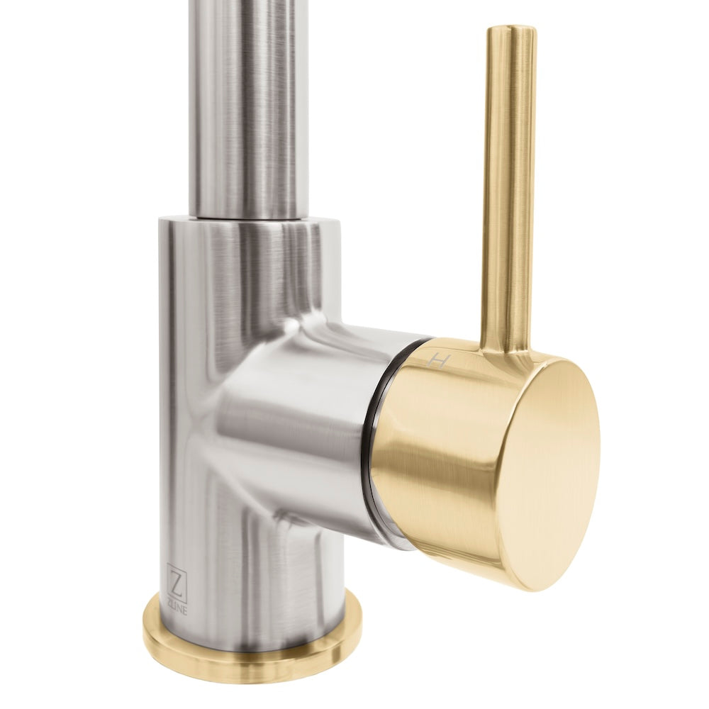 ZLINE Autograph Edition Gemini Pull Down Single Handle Kitchen Faucet in Brushed Nickel & Champagne Bronze - High Arc Modern Design for Easy Cleaning | Perfect for Farmhouse, Commercial & Home Kitchens (GEM KF ZBNCB)
