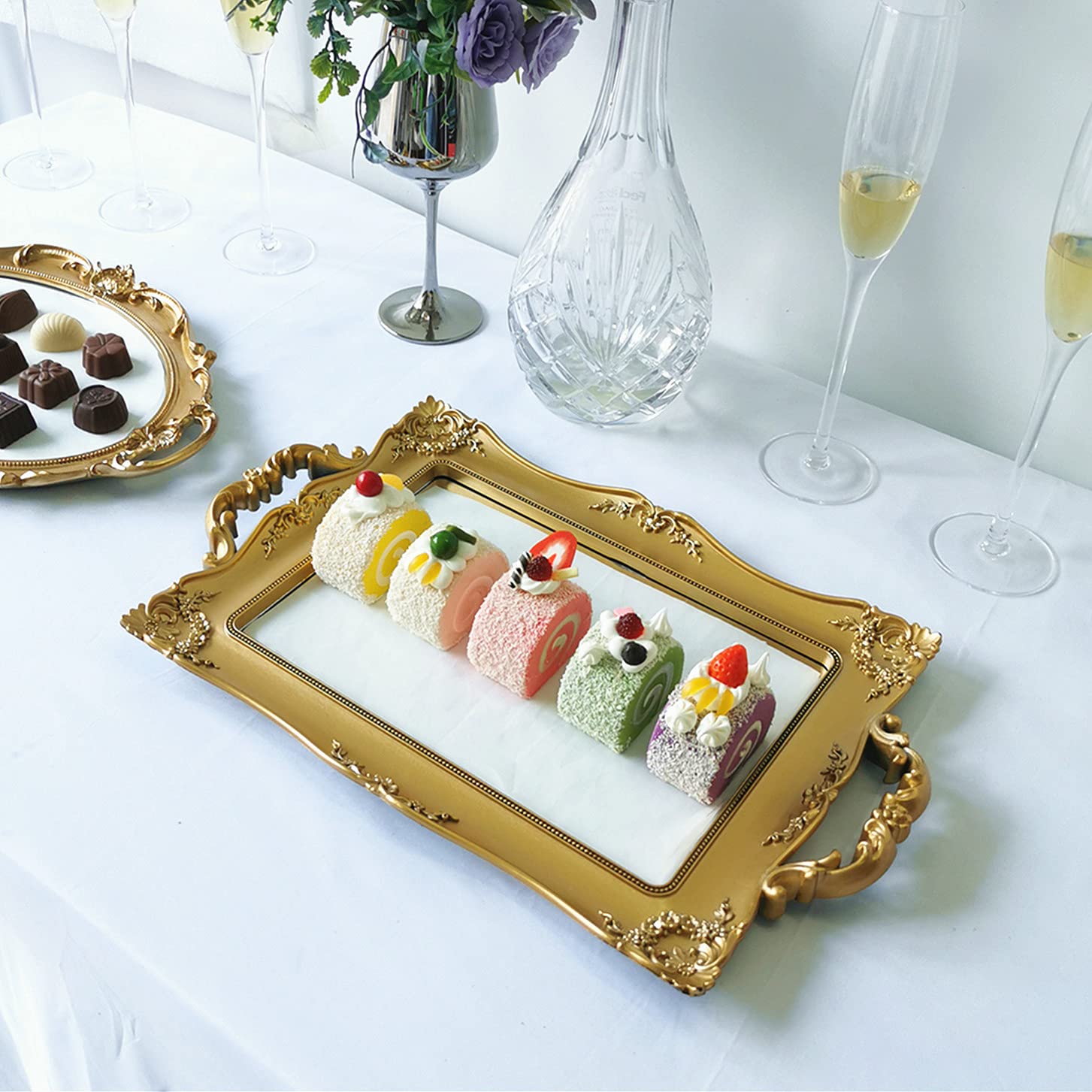 French Style Rectangle Decorative Mirror Tray - 9.5