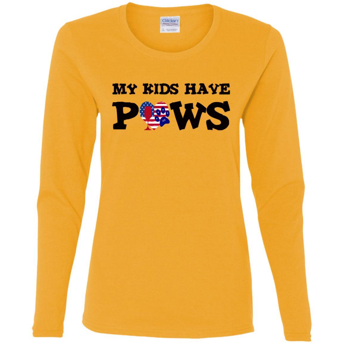 My Kids Have Paws Women's Cotton Long Sleeve T-Shirt - Funny Dog Mom Gift for Pet Lovers - Perfect for Casual Wear, Dog Parks & Pet Owner Events