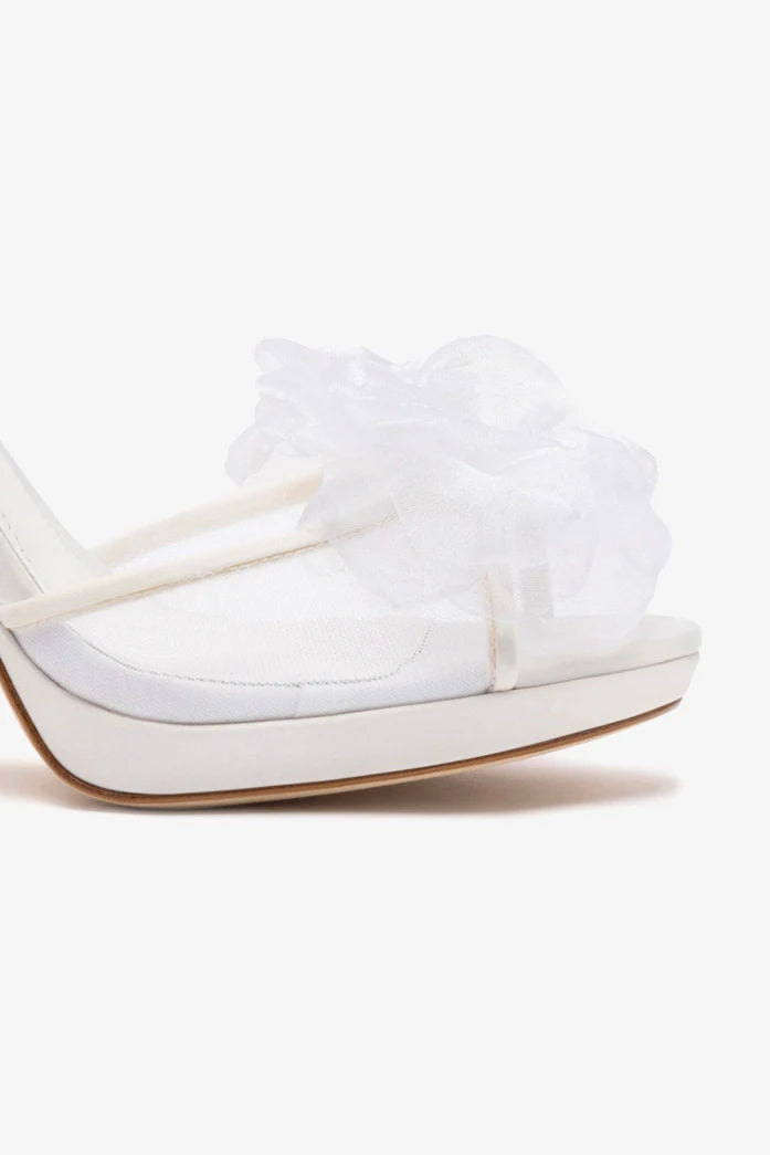 Salma White Satin Platform Sandals for Women - Comfortable Summer Wedge Heel Shoes for Beach, Wedding & Casual Outfits