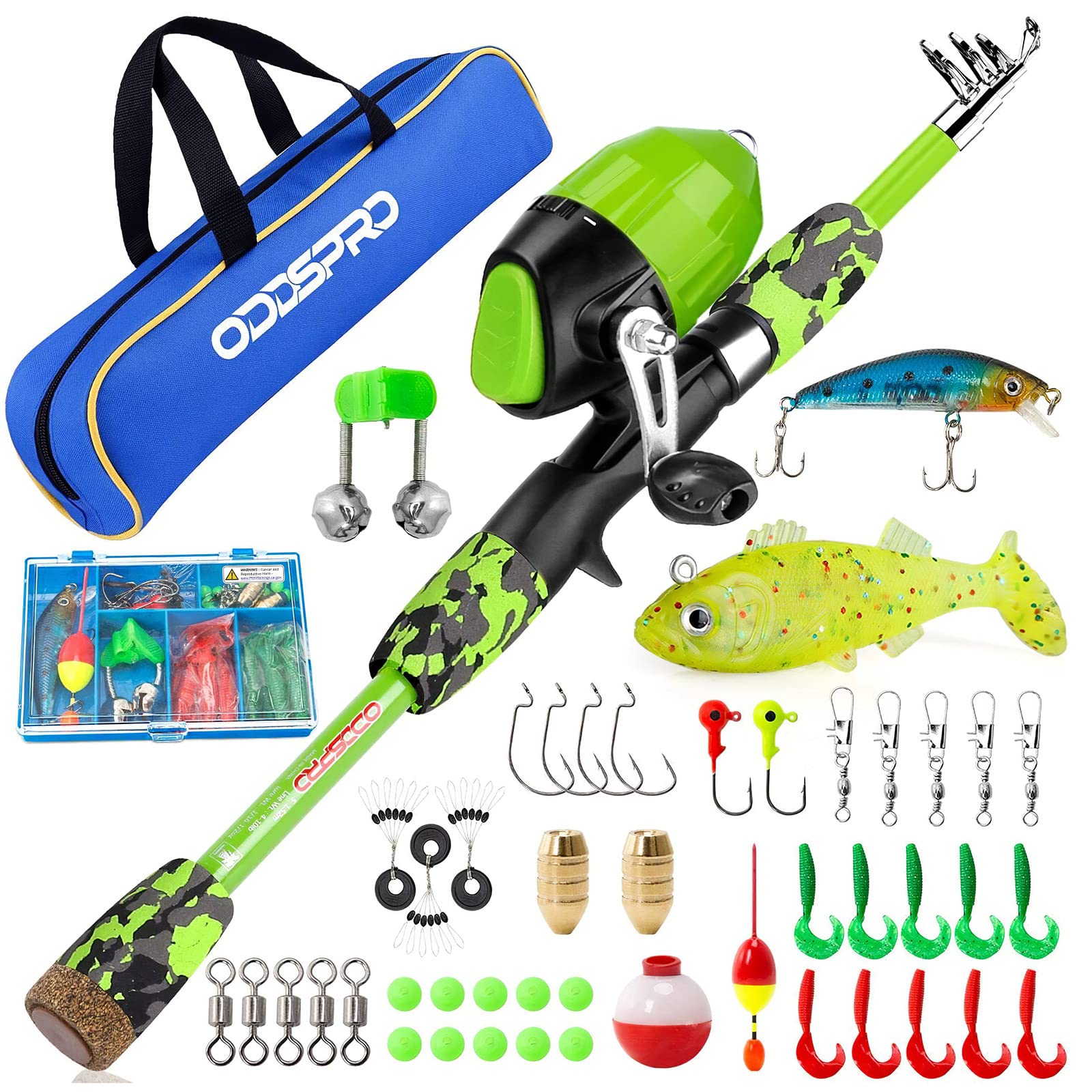 ODDSPRO Kids Fishing Pole Pink - Telescopic Fishing Rod and Reel Combo Kit with Tackle Box | Portable Spincast Fishing Gear for Girls & Youth | Perfect for Outdoor Camping, Beach Trips & Family Bonding