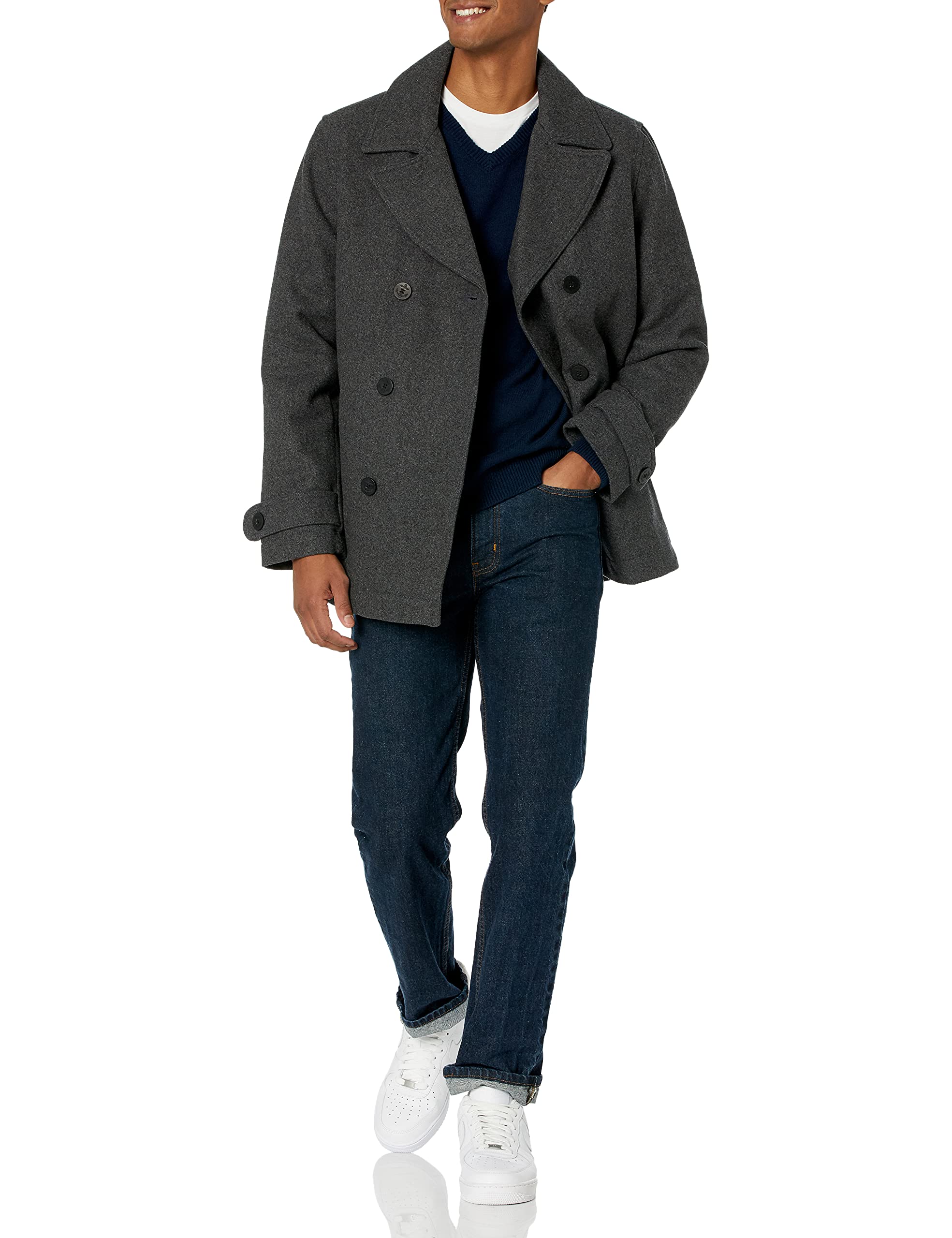 Amazon Essentials Men's Double-Breasted Heavyweight Wool Blend Peacoat Coat - Classic Winter Warm Jacket for Business, Office & Formal Occasions