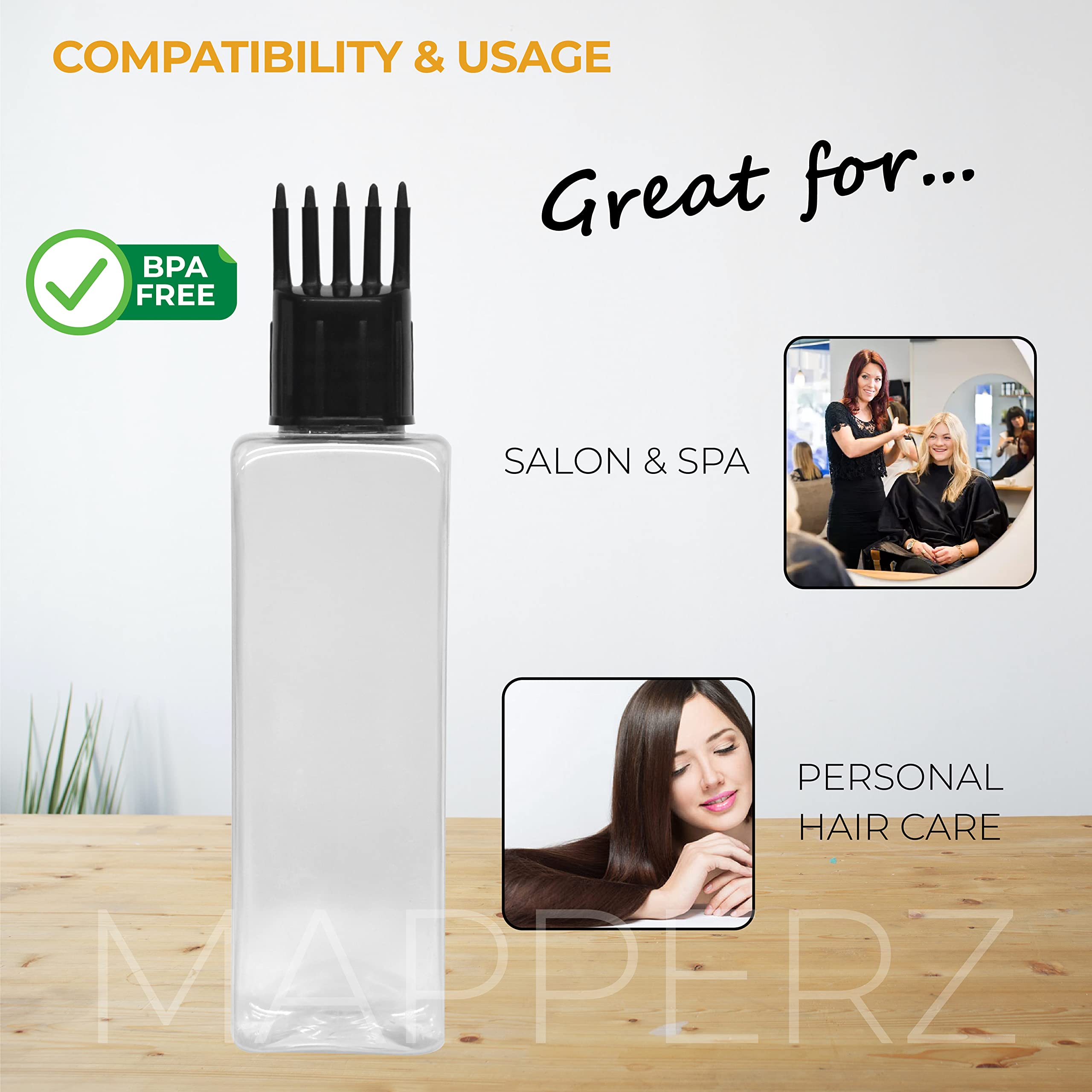 MAPPERZ Empty Rectangular Bottle with Root Comb Applicator - 1 oz Transparent Plastic Bottle for Hair Oil, Shampoo, Medicine & Dye Application - Perfect for Salon, Home Hair Care & DIY Beauty Projects (Pack of 1)