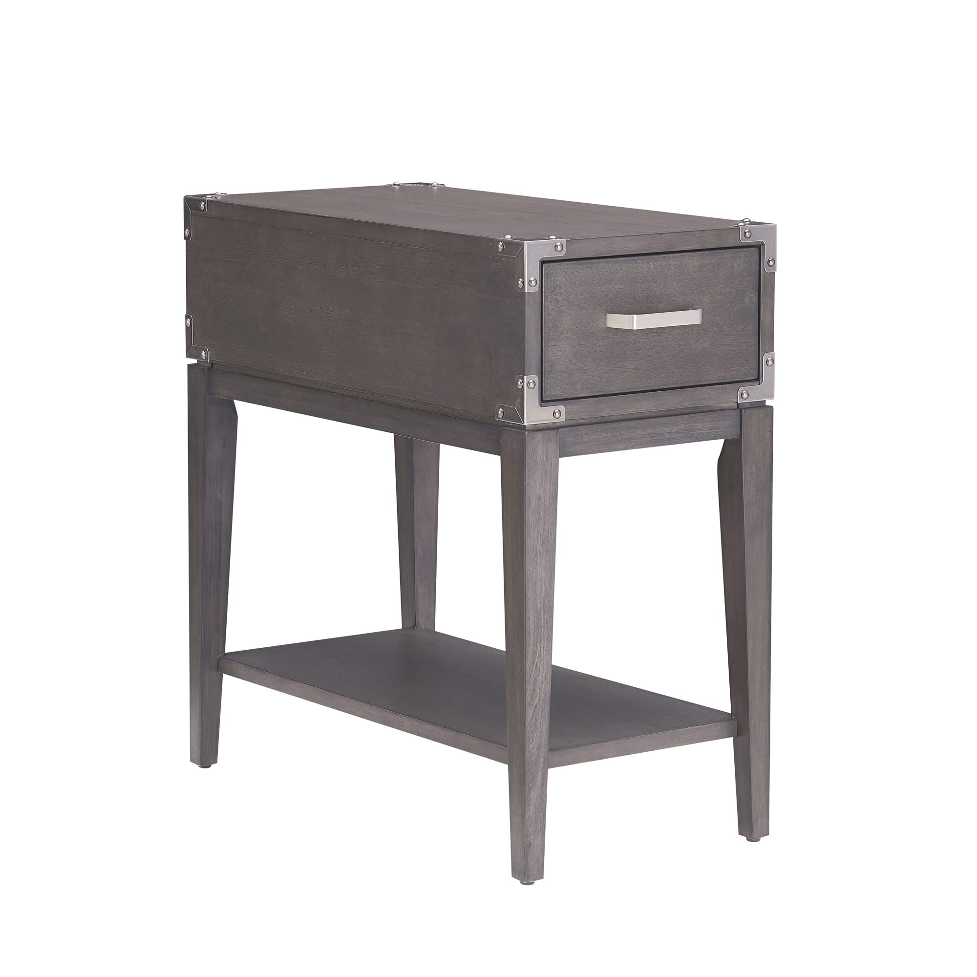 Leick Home Beckett Rustic Side Table with Drawer & Lower Shelf - Nightstand for Living Room, Bedroom - Anthracite/Pewter Finish - Perfect for Small Spaces & Home Decor