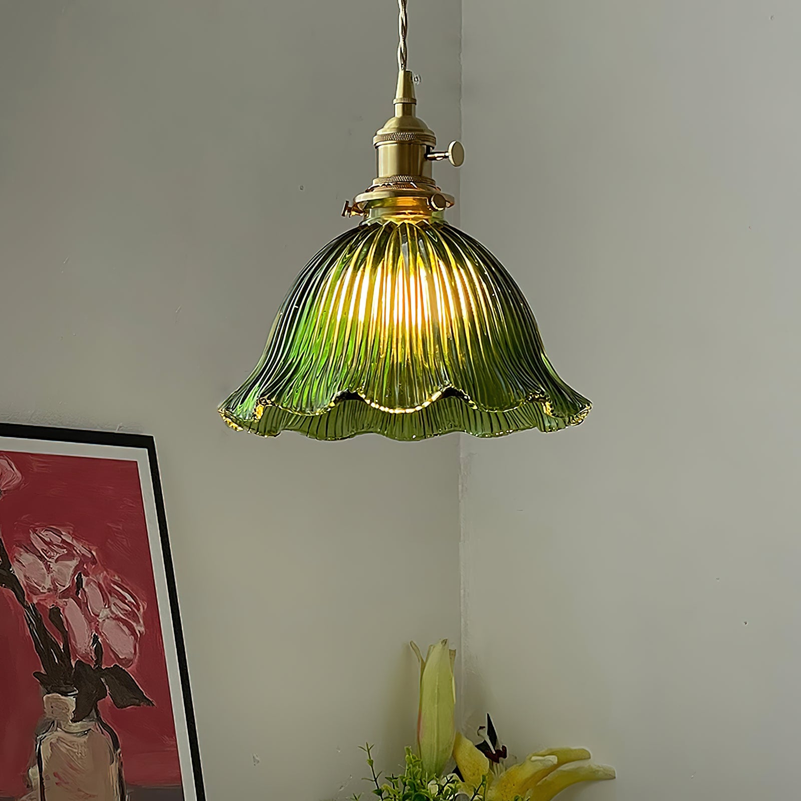 Nordic Style Brass and Glass Pendant Light - Modern Hanging Chandelier for Dining Room, Kitchen Island, Bedroom or Living Room Lighting Decor
