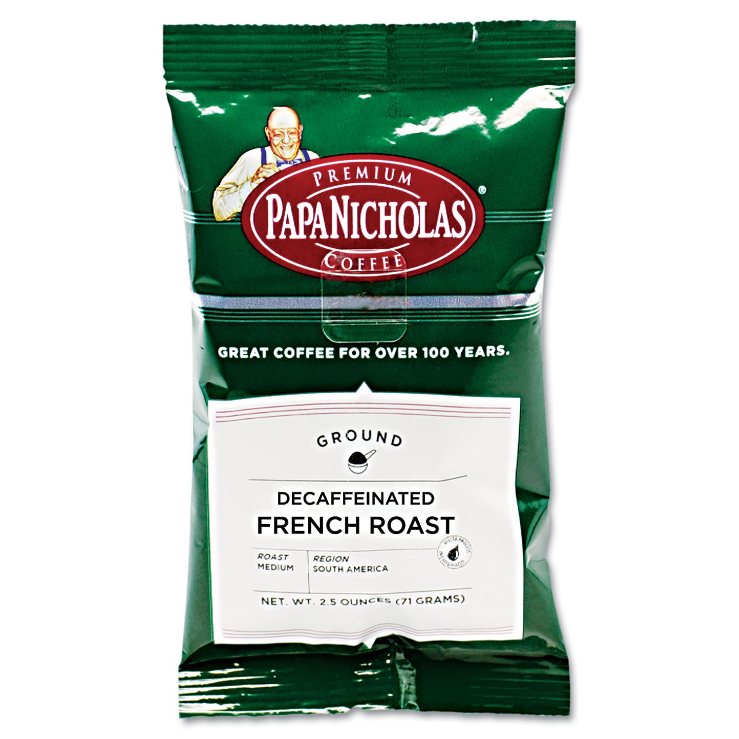 Premium Decaffeinated French Roast Coffee by PapaNicholas - 18 Pack Carton | Rich & Smooth Flavor for Home, Office & Gifting