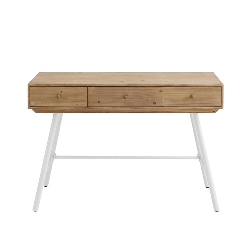 Modern White Wood and Metal 3-Drawer Writing Desk - Perfect for Home Office, Study Room & Small Workspaces