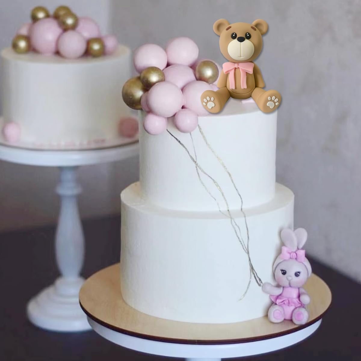 3D Bear Cake Topper - Adorable Pink Bear Cake Decorations for Baby Showers, Birthday Parties, Boys & Girls | Perfect for 1st Birthday, Baby Shower Cakes, Cupcake Toppers & Dessert Decorations