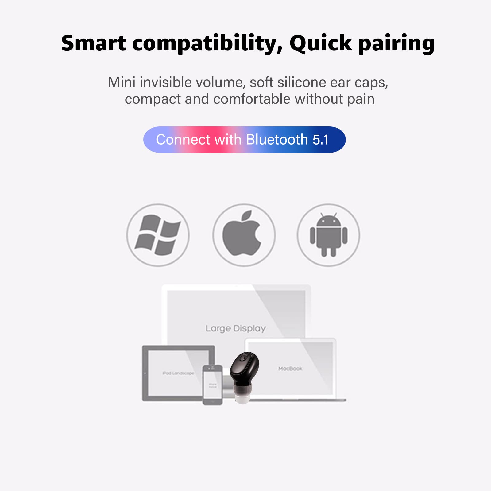 Single Bluetooth Wireless Earbud - Mini Invisible In-Ear Headphones with 12H Battery Life, Noise Cancelling for Sports, Work & Sleep (Black) | Perfect for Gym, Office & Nighttime Use
