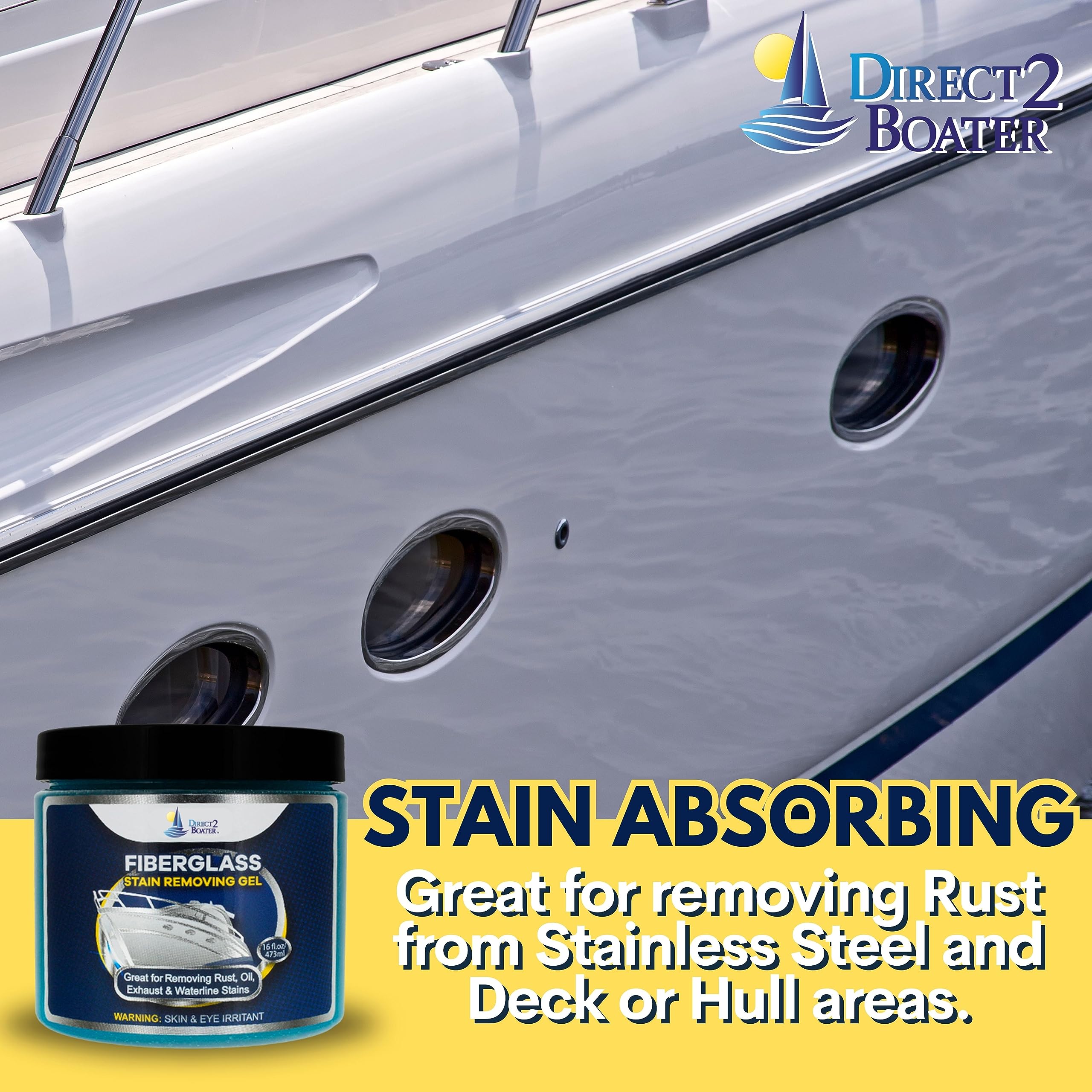 FSR Fiberglass Stain Remover Gel - 16 oz (2 Pack) | Powerful Boat Cleaner & Rust Remover for Fiberglass Surfaces | Perfect for Marine, RV & Pool Cleaning