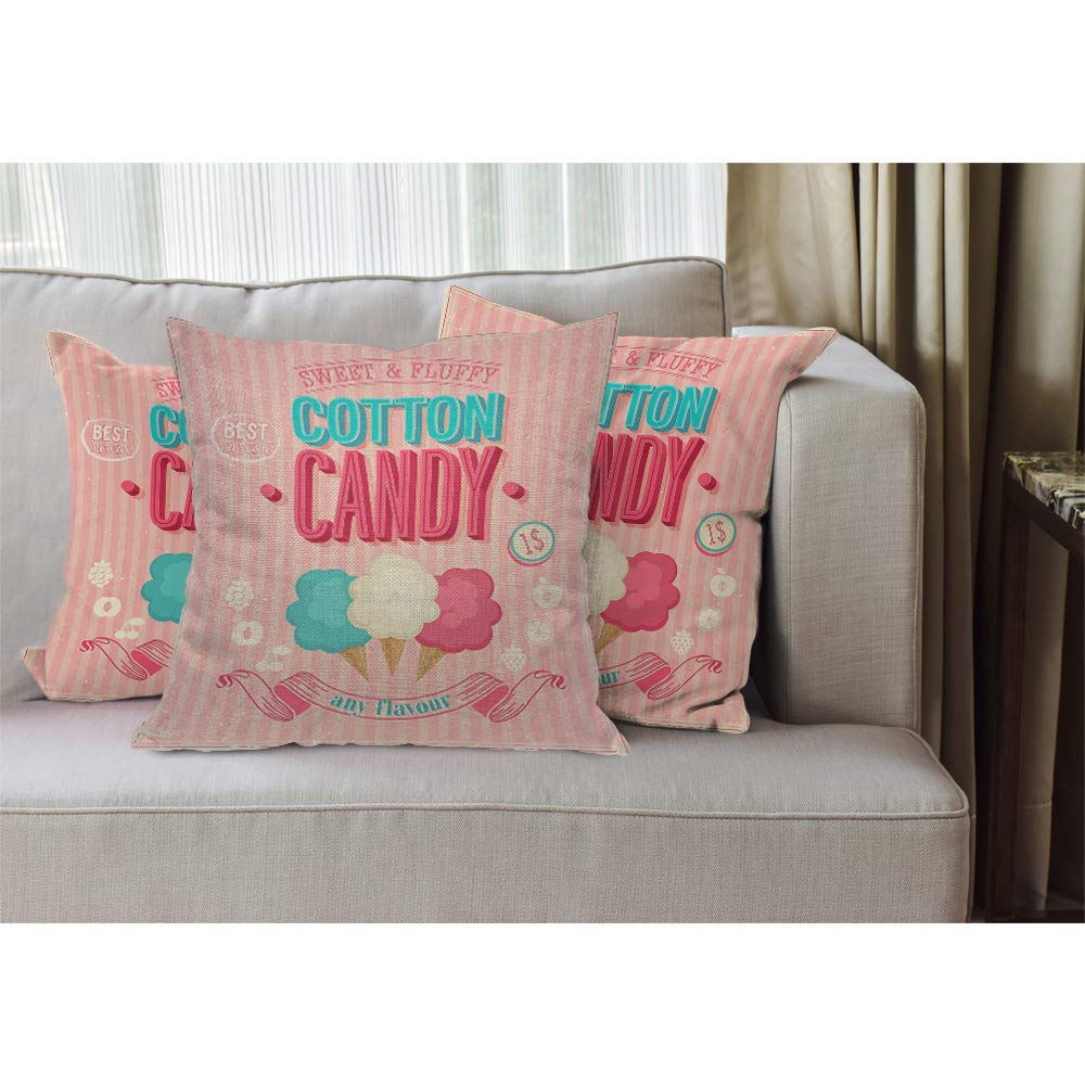 EKOBLA 18x18 Inch Cotton Candy Throw Pillow Cover - Sweet Ice Cream Design, Funny Best in Town Dessert Print, Soft Pink Cozy Square Cushion Case for Bedroom, Living Room, Sofa - Home Decor Gift for Men, Women, Boys & Girls (Cotton Linen Blend)