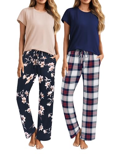 Navy Blue Plaid/Pink Flower