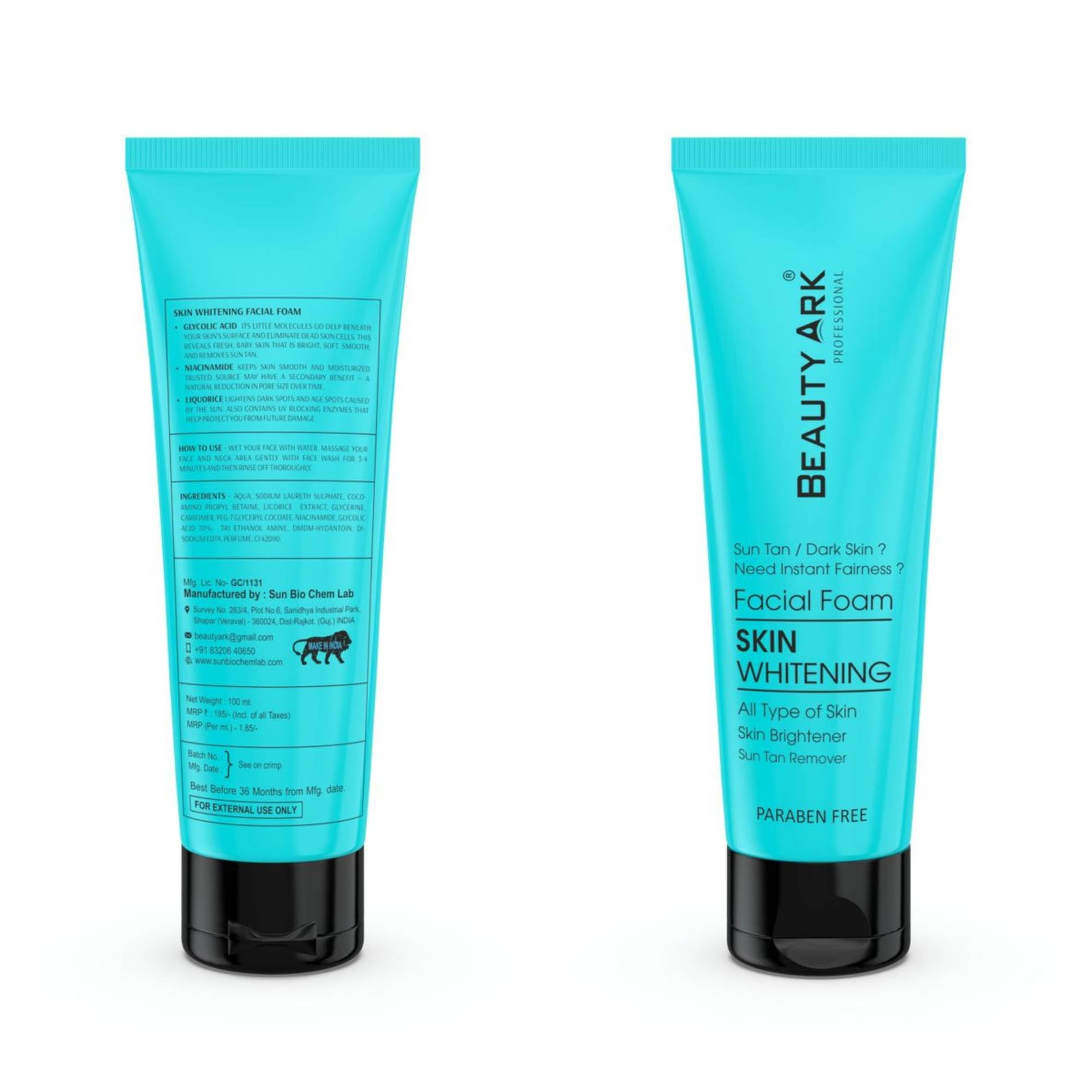 Beauty Ark Skin Whitening Face Wash - Brightening Cleanser for Glowing Skin, 100ml (Pack of 2) - Perfect for Daily Skincare Routine & Dark Spot Reduction