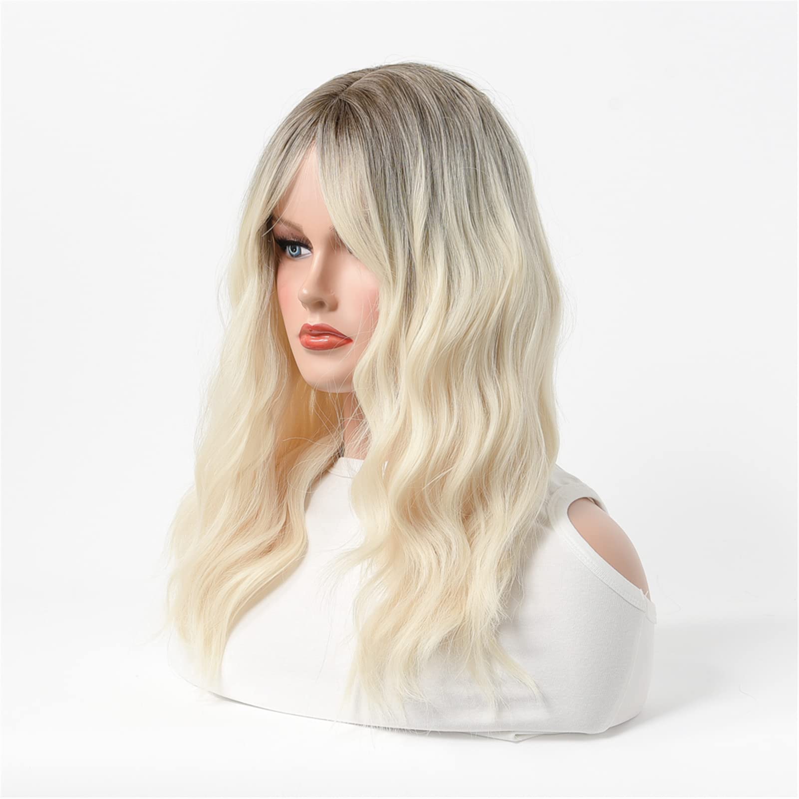 Heat Resistant Synthetic Wavy Hair with Flat Straight Bangs - Perfect for Cosplay, Costumes & Everyday Styling