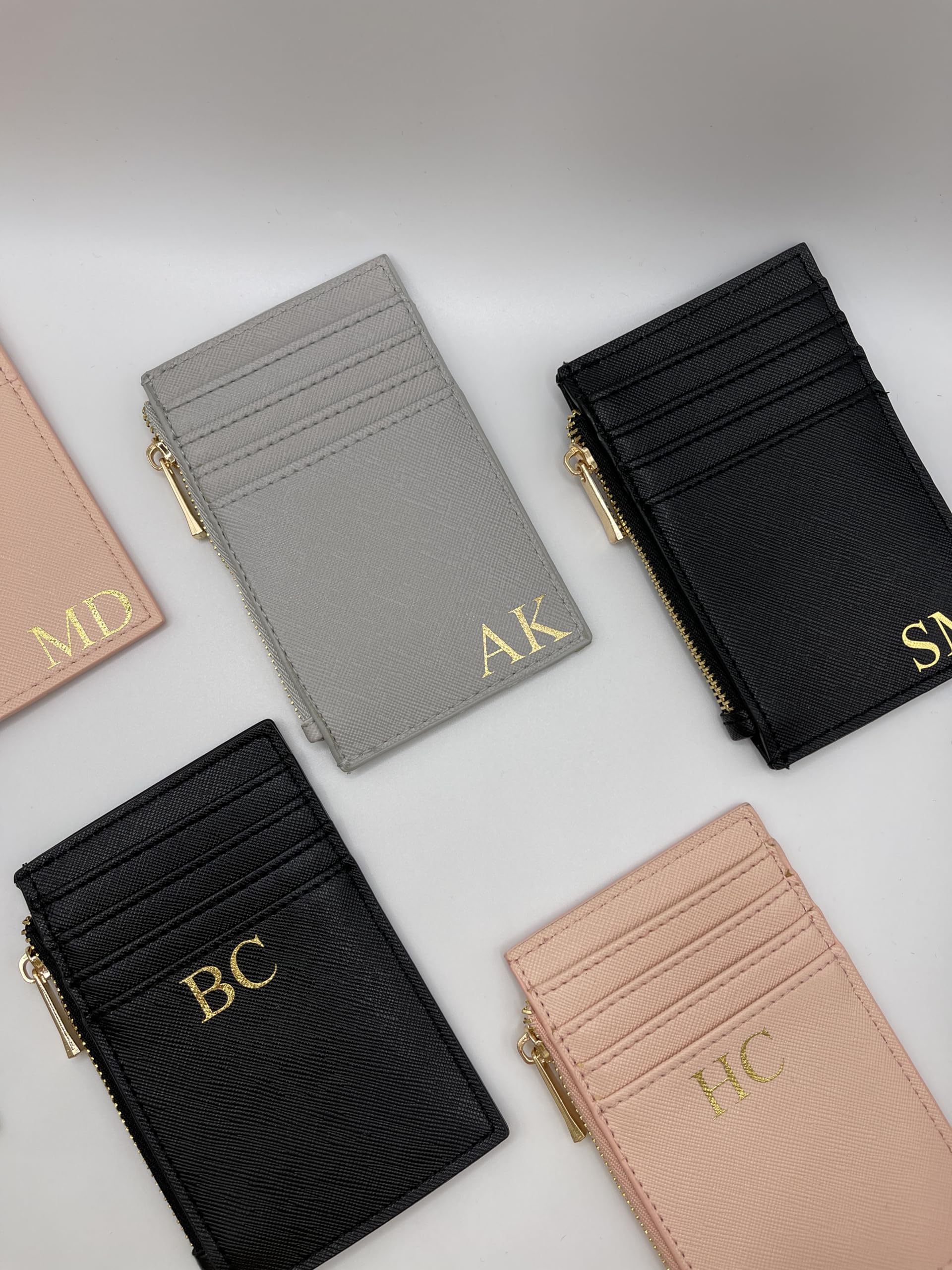 Personalized Monogram Wallet for Women & Men - RFID Blocking Slim Card Holder with Gold Zipper (Black) - Perfect for Travel, Business & Everyday Use