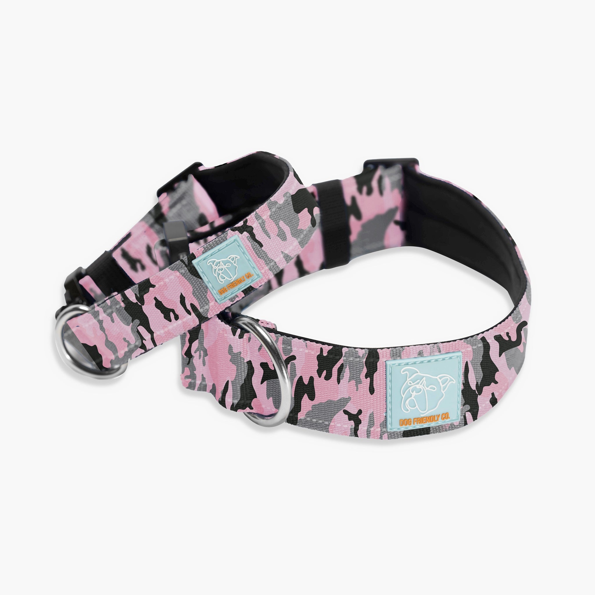 Tactical Dog Collar for Medium & Large Dogs - Pink Camo Pattern - Heavy Duty Nylon with Metal D-Ring - Perfect for Training, Hiking & Outdoor Adventures