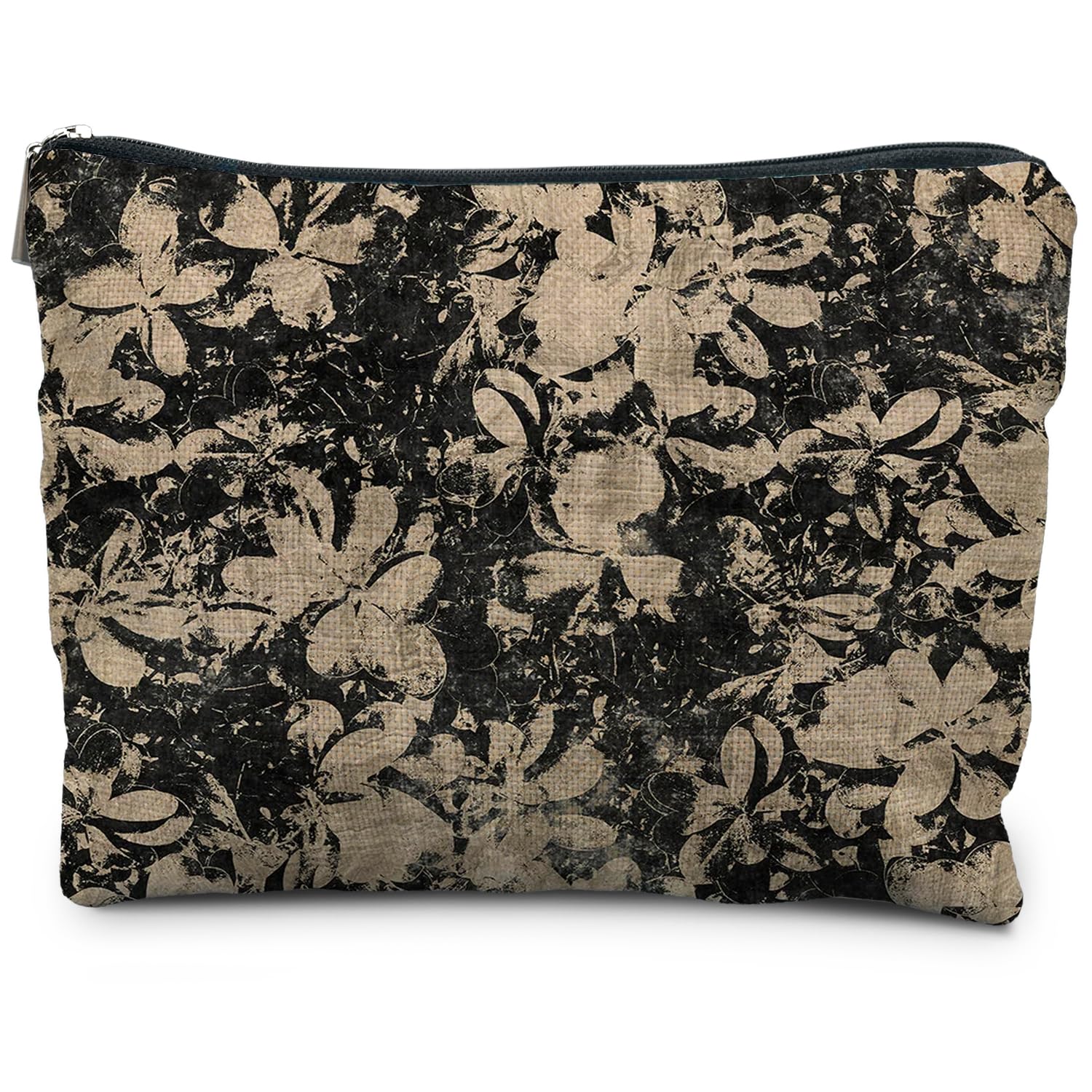 Boho Floral Makeup Bag for Women - Vintage Black Gold Cosmetic Pouch, Aesthetic Toiletry Bag with Flower Design | Perfect for Travel, Gifts, and Everyday Use