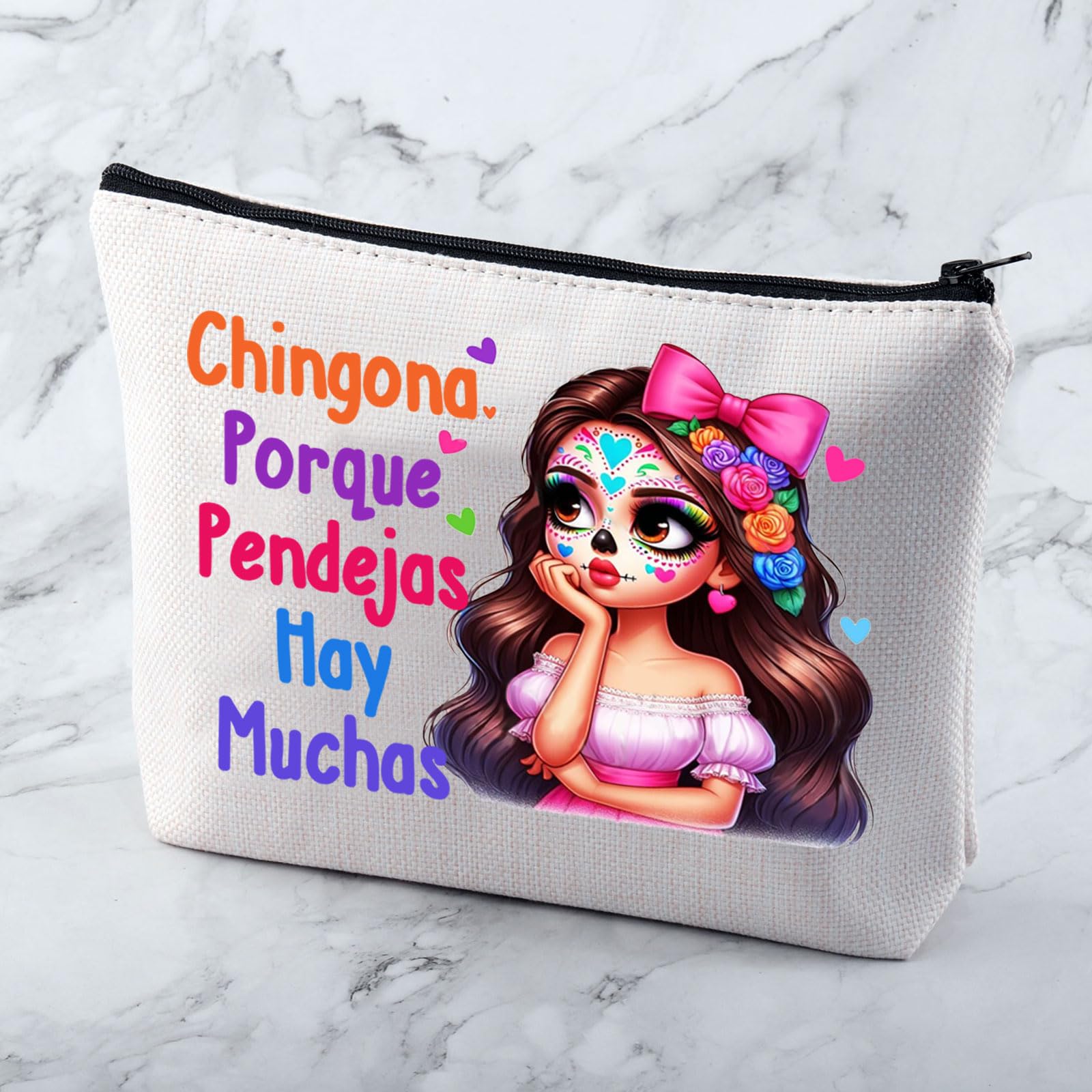 Funny Chingona Festival Makeup Bag - Perfect Gift for Chingona Lovers & Mexico Enthusiasts - Great for Travel, Cosmetics & Festival Accessories