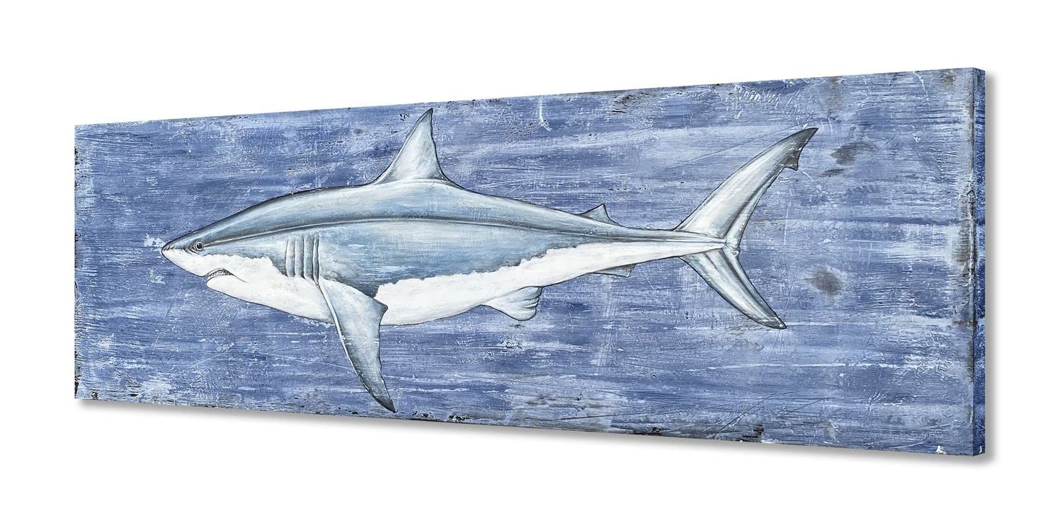 Yihui Arts Shark Canvas Wall Art - Blue and White Coastal Painting for Home Decor | Perfect for Living Room, Bedroom & Bathroom Wall Decor | Ocean Theme Home Styling