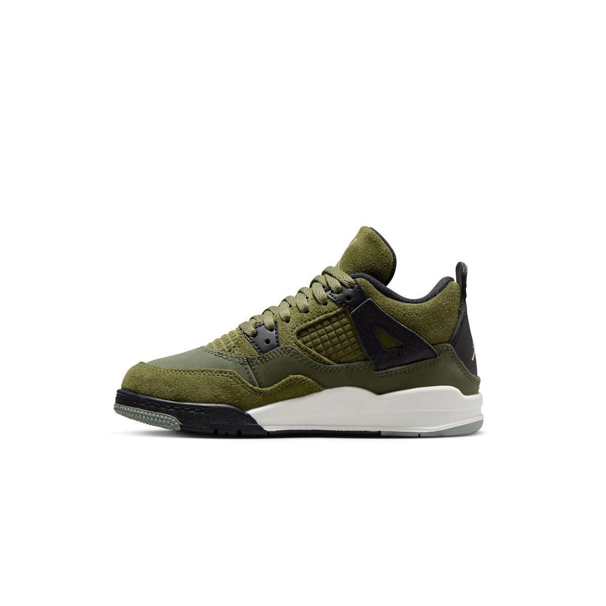 Air Jordan 4 Retro SE Craft 'Medium Olive' Kids Basketball Shoes - Lightweight Sneakers for Boys & Girls - Perfect for School, Sports & Casual Wear