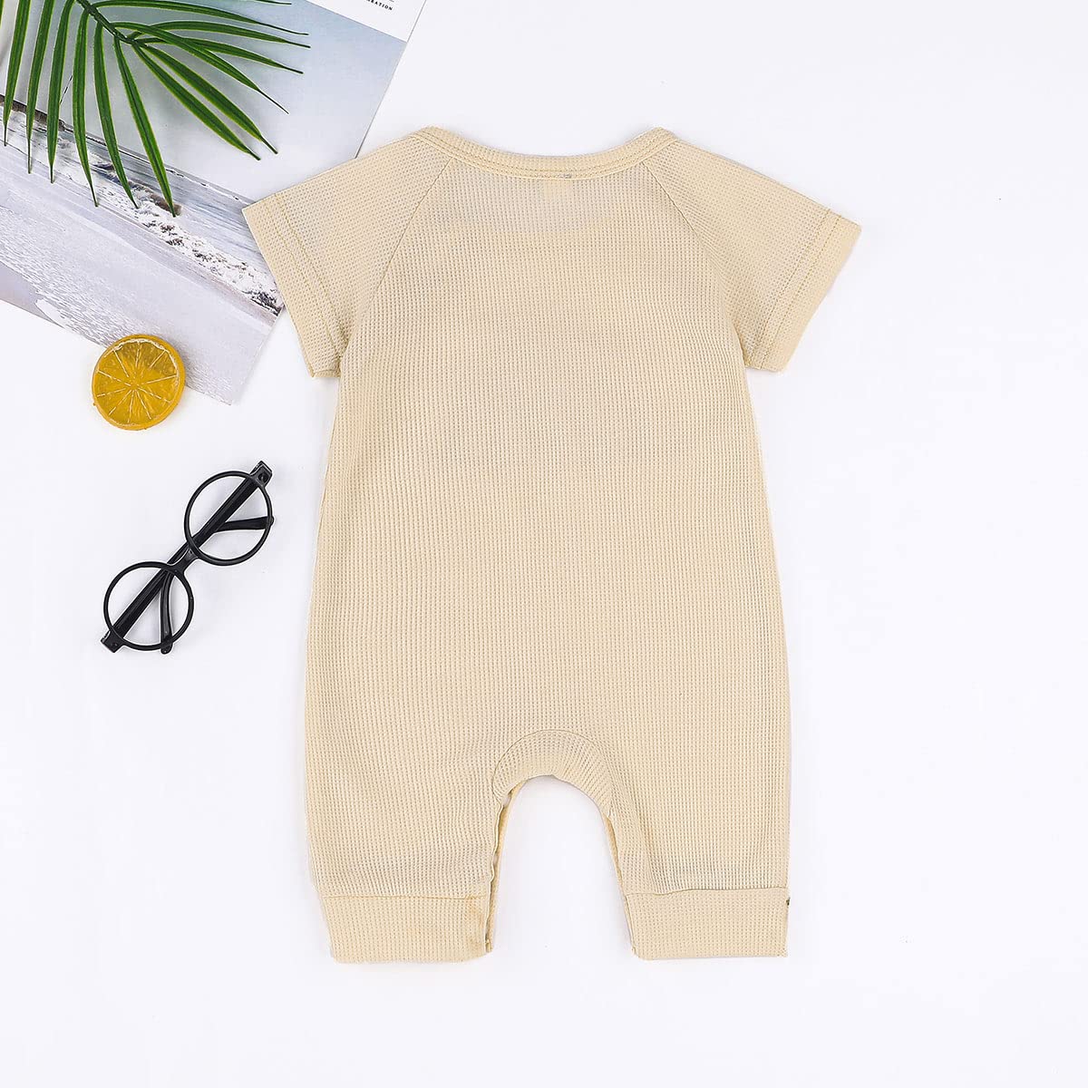 Unisex Newborn Baby Summer Clothes - Short Sleeve Waffle Knit Romper Jumpsuit One-Piece Outfit | Soft & Breathable Cotton Playsuit for Infants 0-24 Months | Perfect for Playtime, Beach & Family Outings