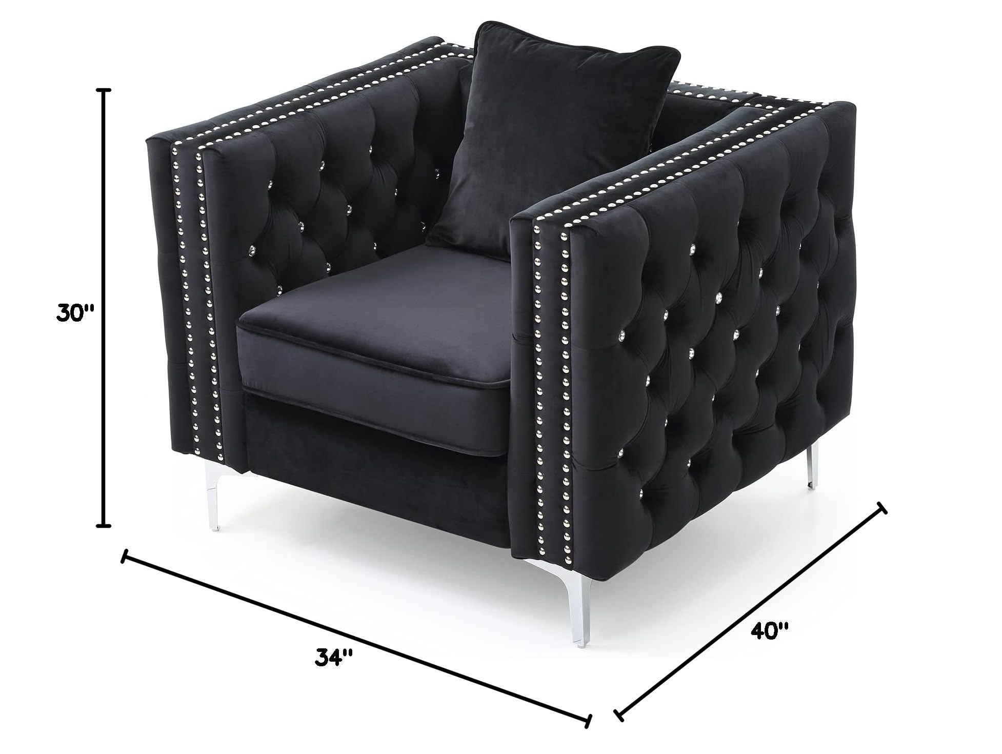 Glory Furniture Paige Velvet Chair in Black - Luxurious Velvet Upholstered Accent Chair for Living Room, Bedroom or Office