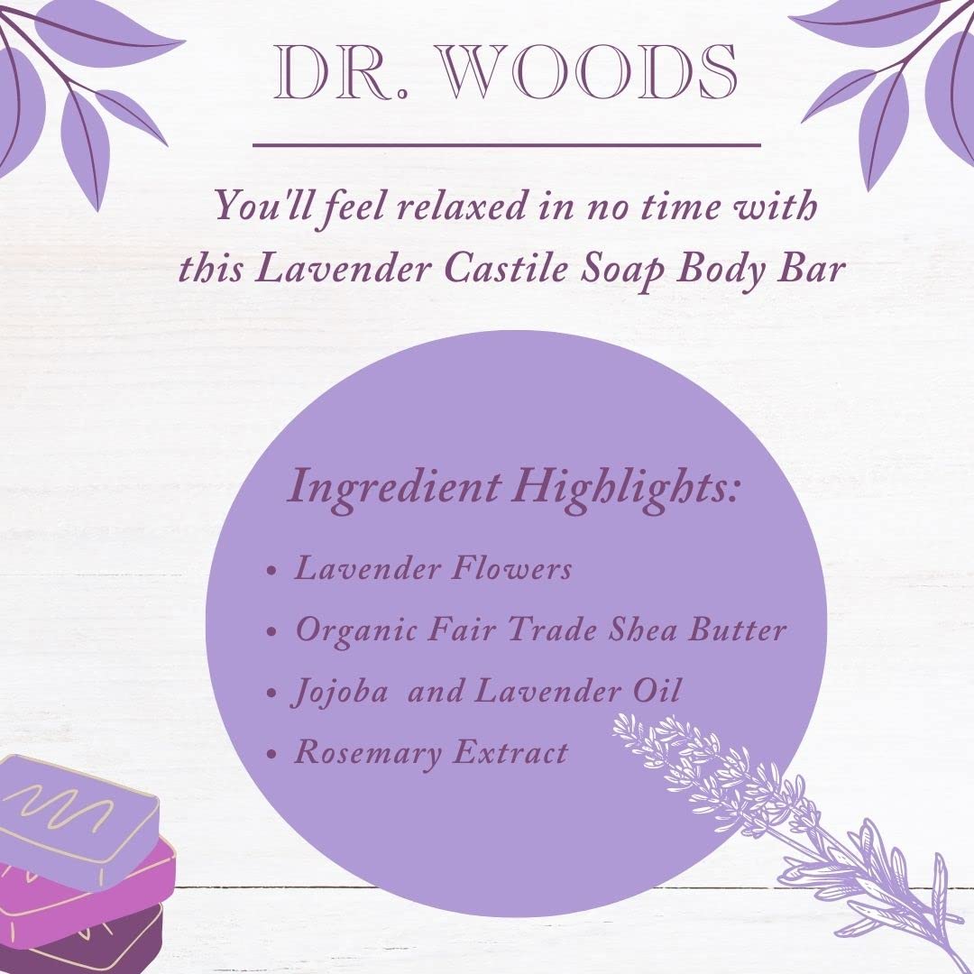 Dr. Woods Organic Lavender Exfoliating Bar Soap with Shea Butter – 5.25 oz (6-Pack) – Gentle Skin Cleansing for Dry & Sensitive Skin, Spa & Bath Relaxation